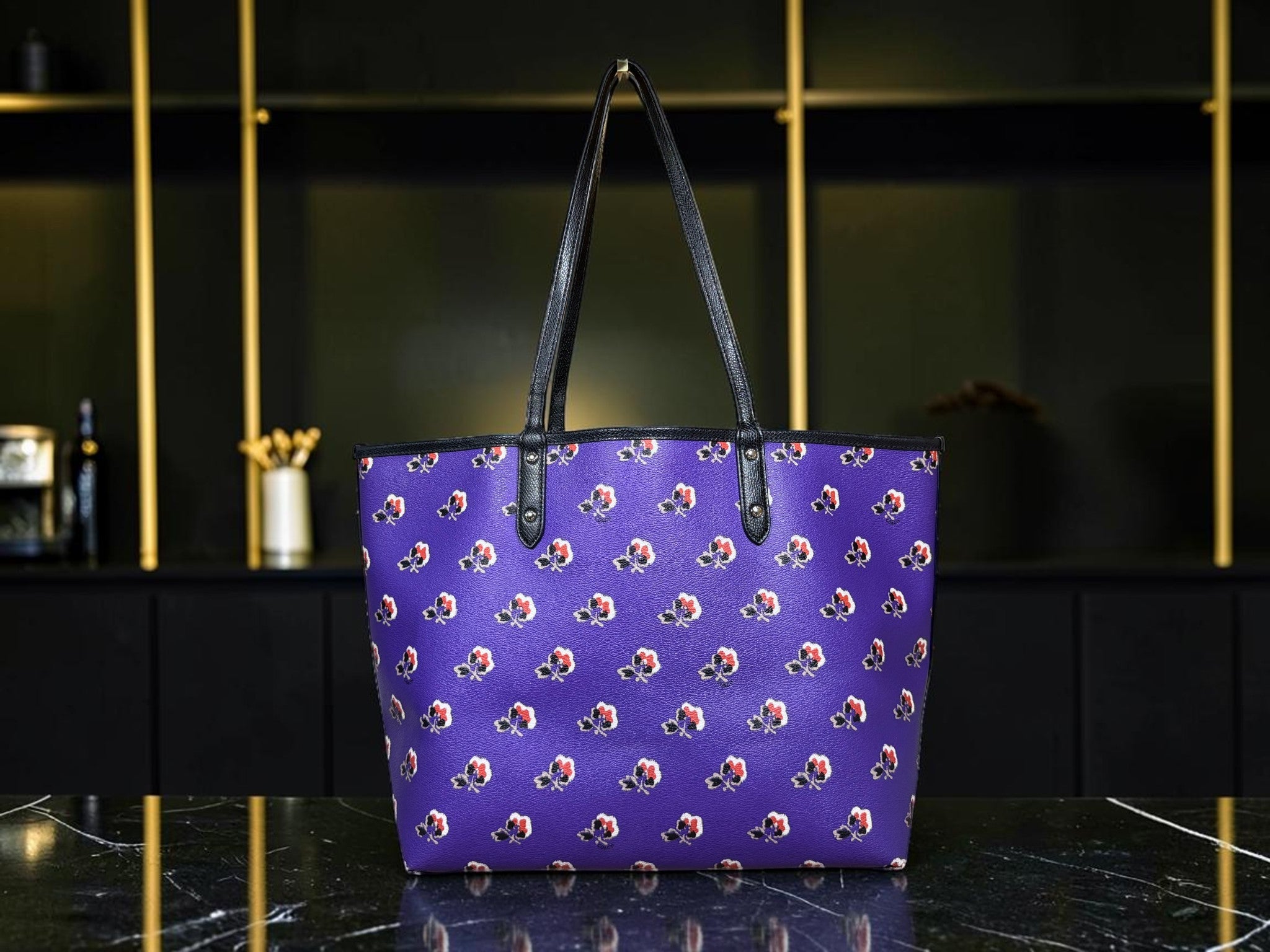 Coach Reversible City Tote (Bramble Rose Print/Black)