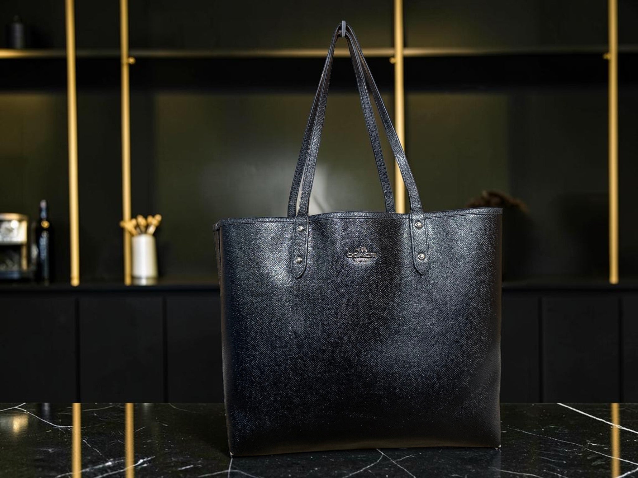 Coach Reversible City Tote (Bramble Rose Print/Black)