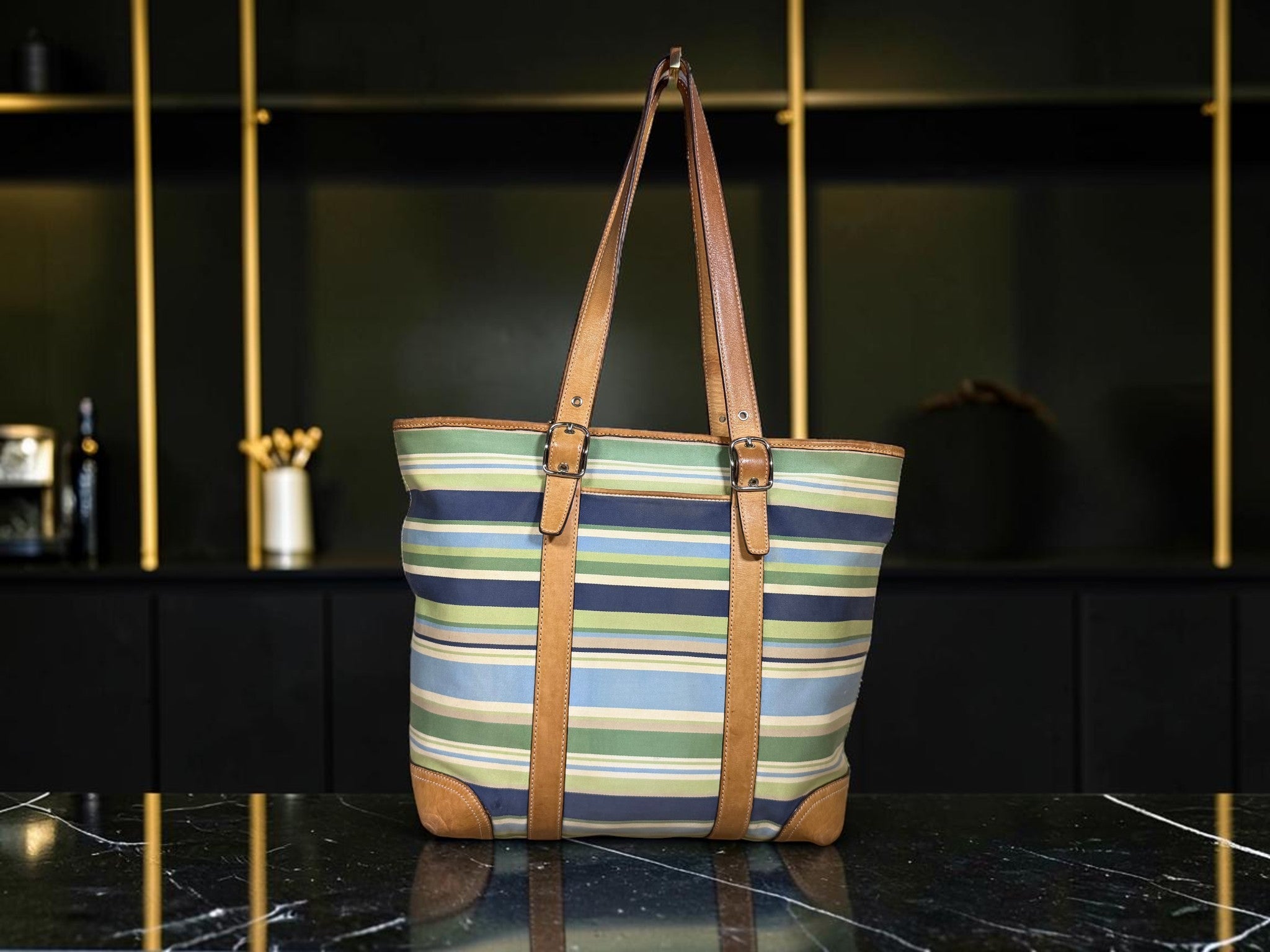 Coach Hamptons Weekend Striped Tote with Vachetta Trim (L3L-5145)