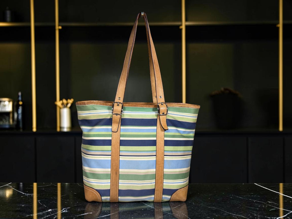 Coach Hamptons Weekend Striped Tote with Vachetta Trim (L3L-5145)