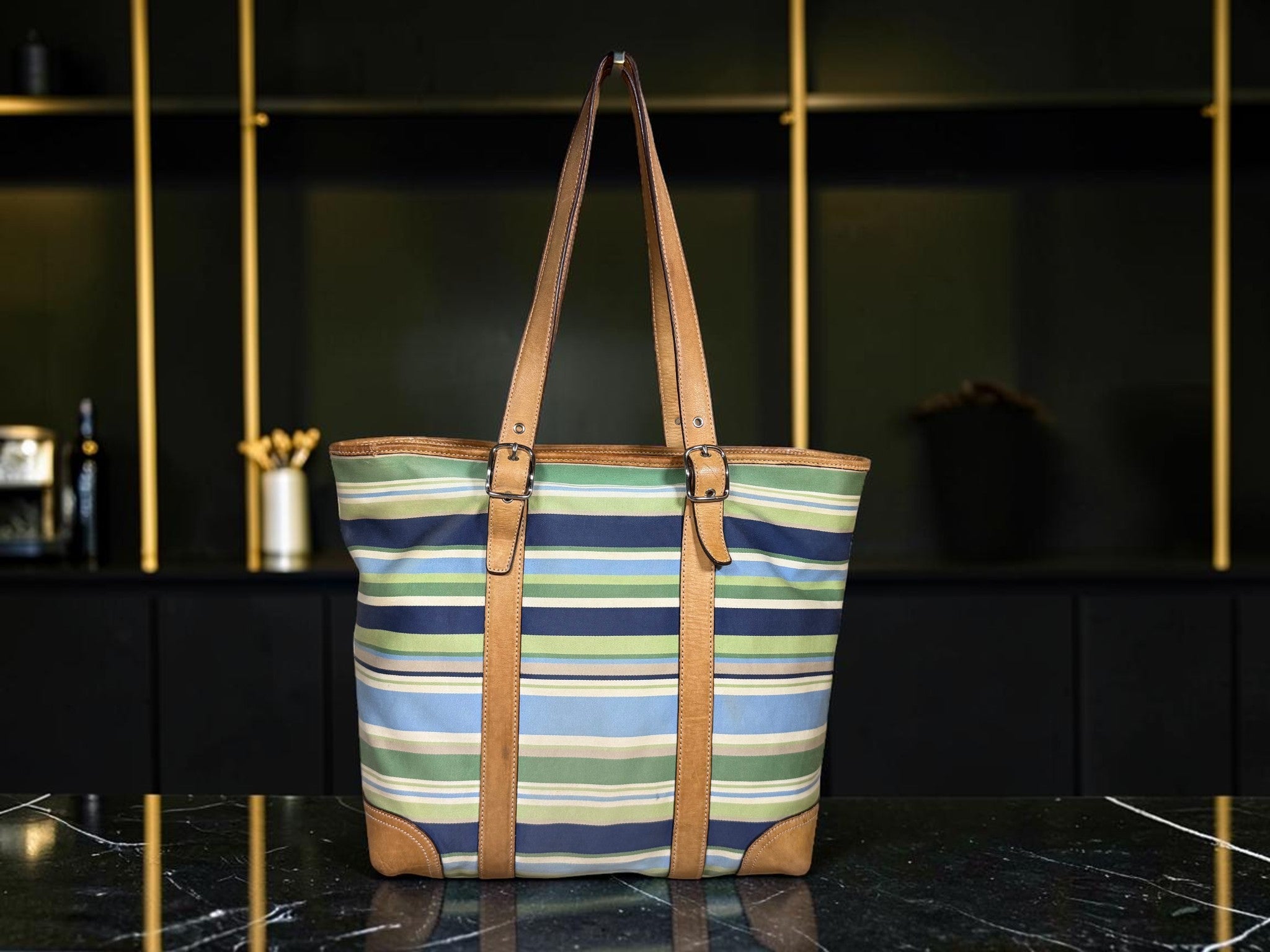 Coach Hamptons Weekend Striped Tote with Vachetta Trim (L3L-5145)