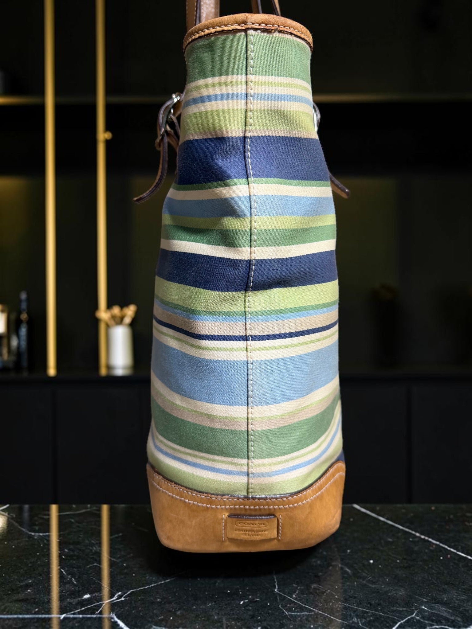 Coach Hamptons Weekend Striped Tote with Vachetta Trim (L3L-5145)