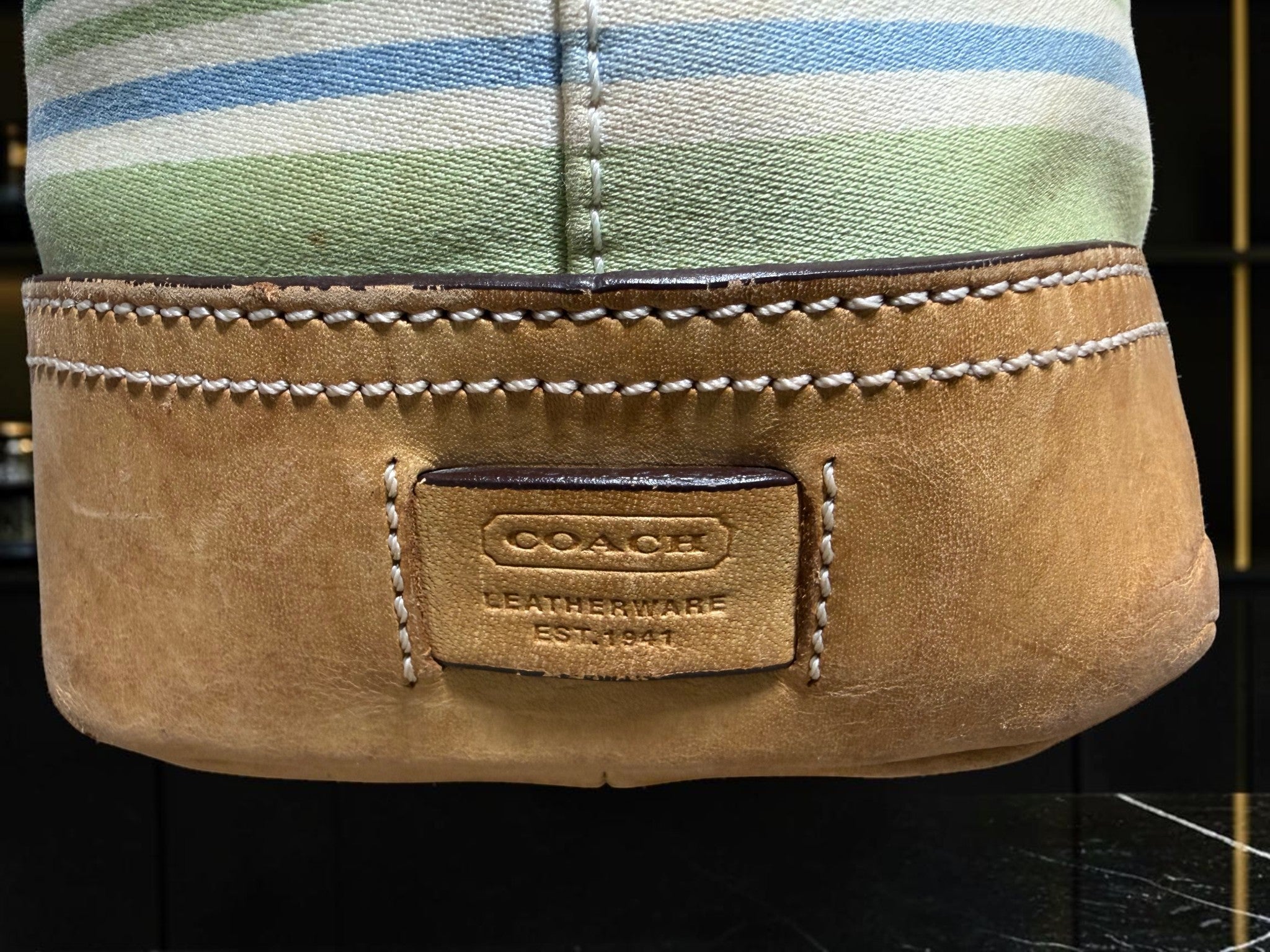 Coach Hamptons Weekend Striped Tote with Vachetta Trim (L3L-5145)