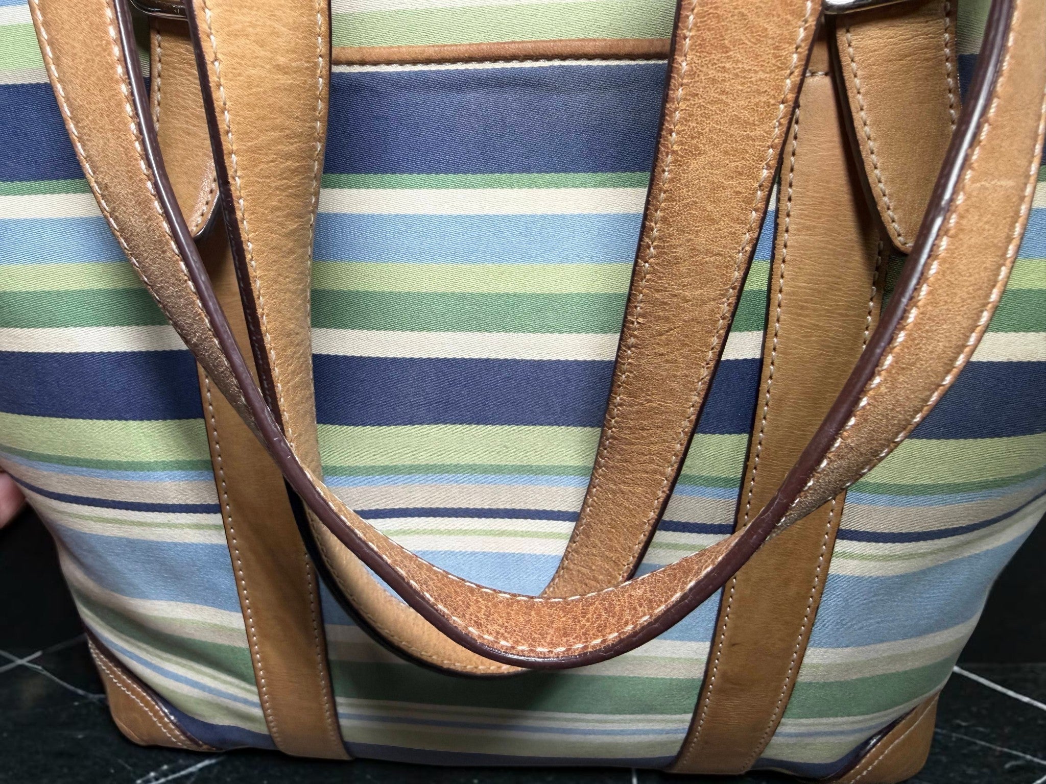 Coach Hamptons Weekend Striped Tote with Vachetta Trim (L3L-5145)
