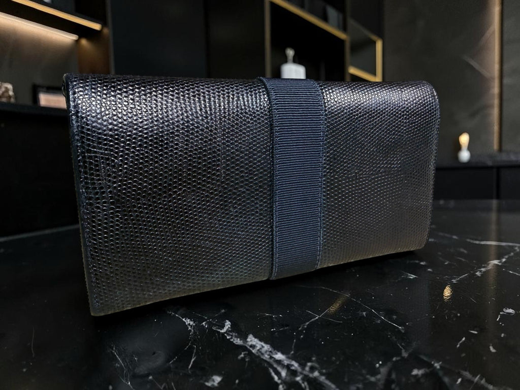 Salvatore Ferragamo Navy Lizard-Embossed Leather Continental Wallet