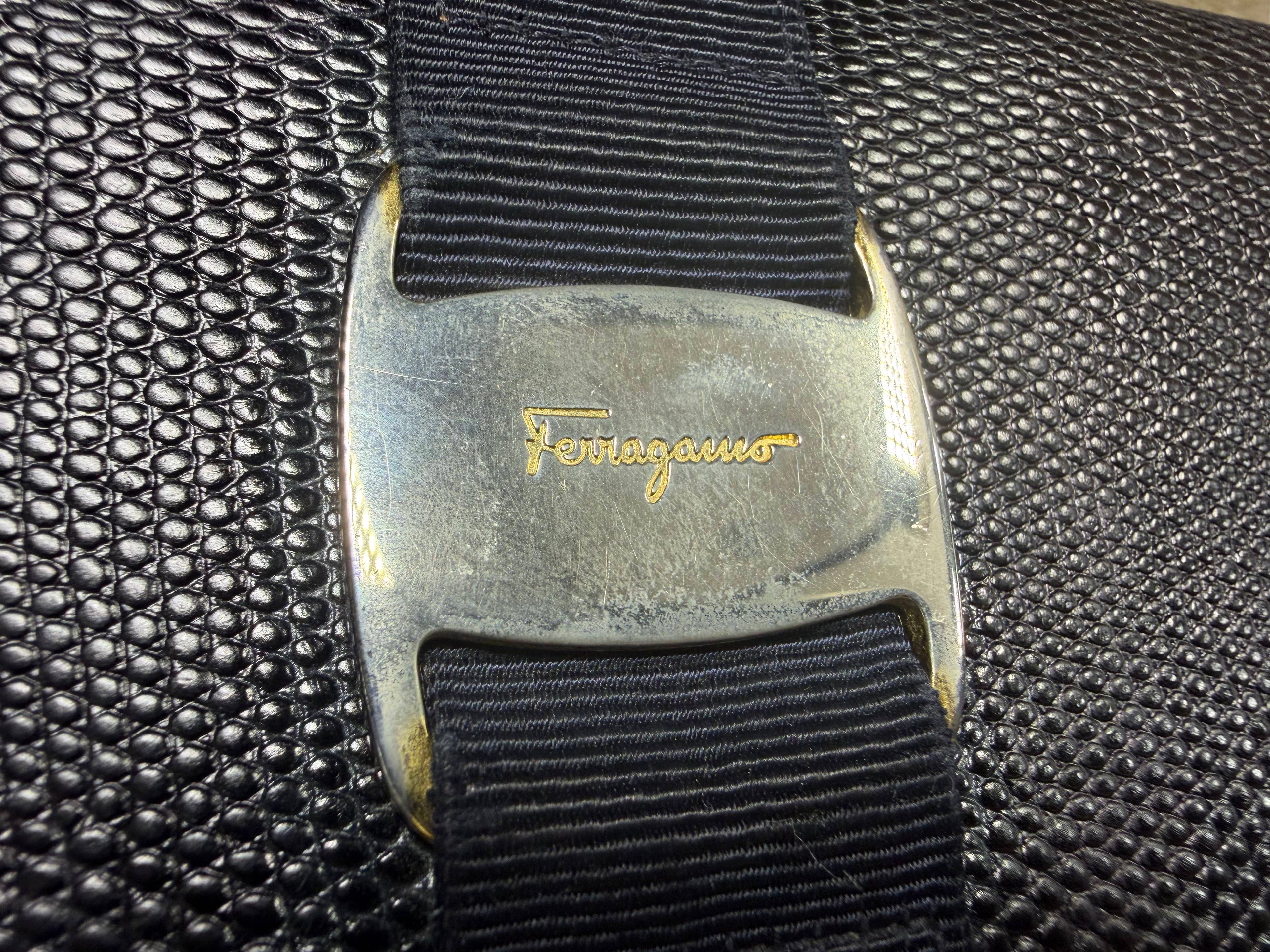 Salvatore Ferragamo Navy Lizard-Embossed Leather Continental Wallet