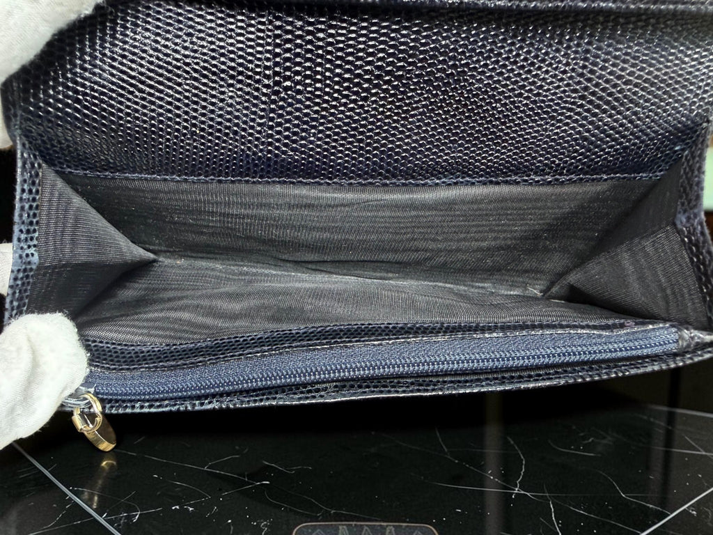 Salvatore Ferragamo Navy Lizard-Embossed Leather Continental Wallet