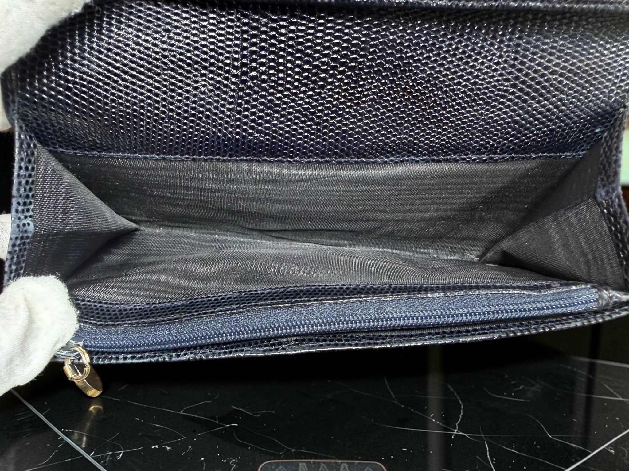 Salvatore Ferragamo Navy Lizard-Embossed Leather Continental Wallet