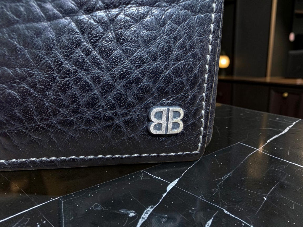 Balenciaga Black Leather Mens Long Wallet