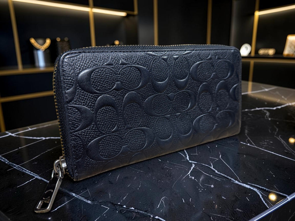 Coach Long Zip Black Leather Wallet (Newer Range)