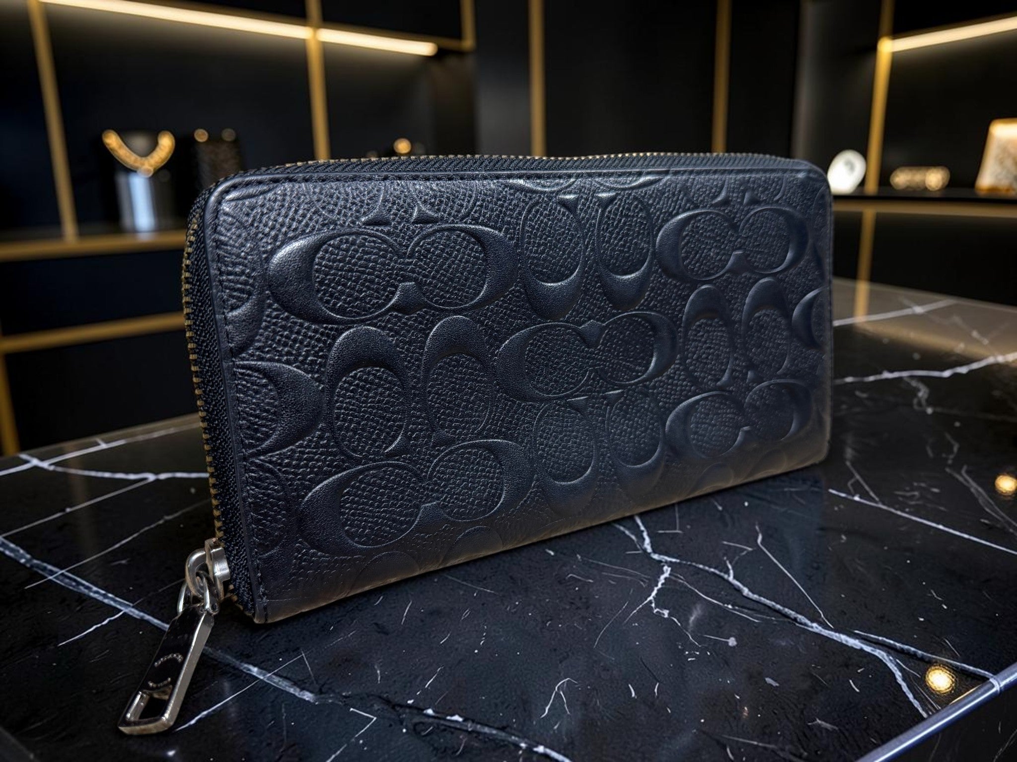 Coach Long Zip Black Leather Wallet (Newer Range)