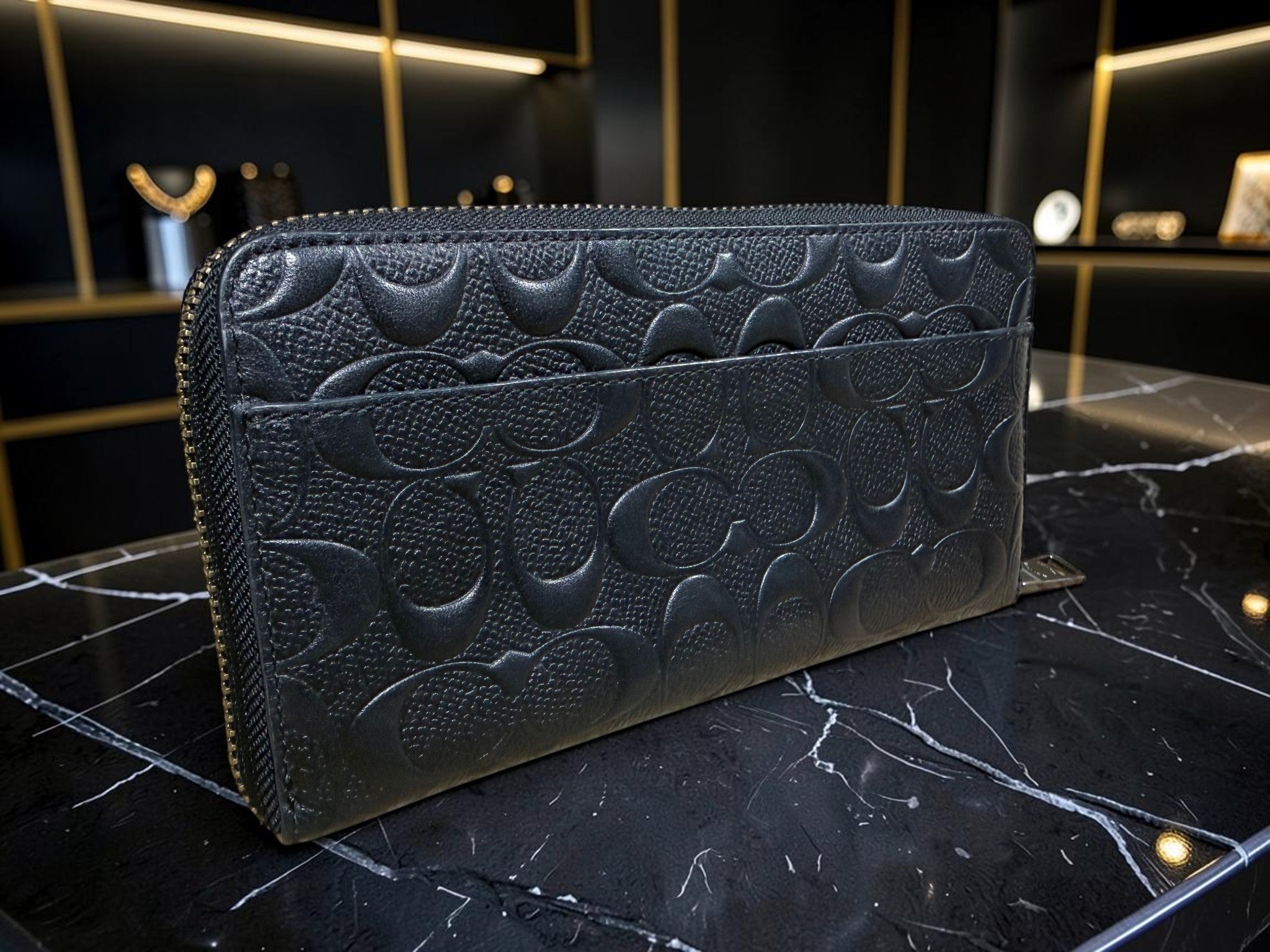 Coach Long Zip Black Leather Wallet (Newer Range)