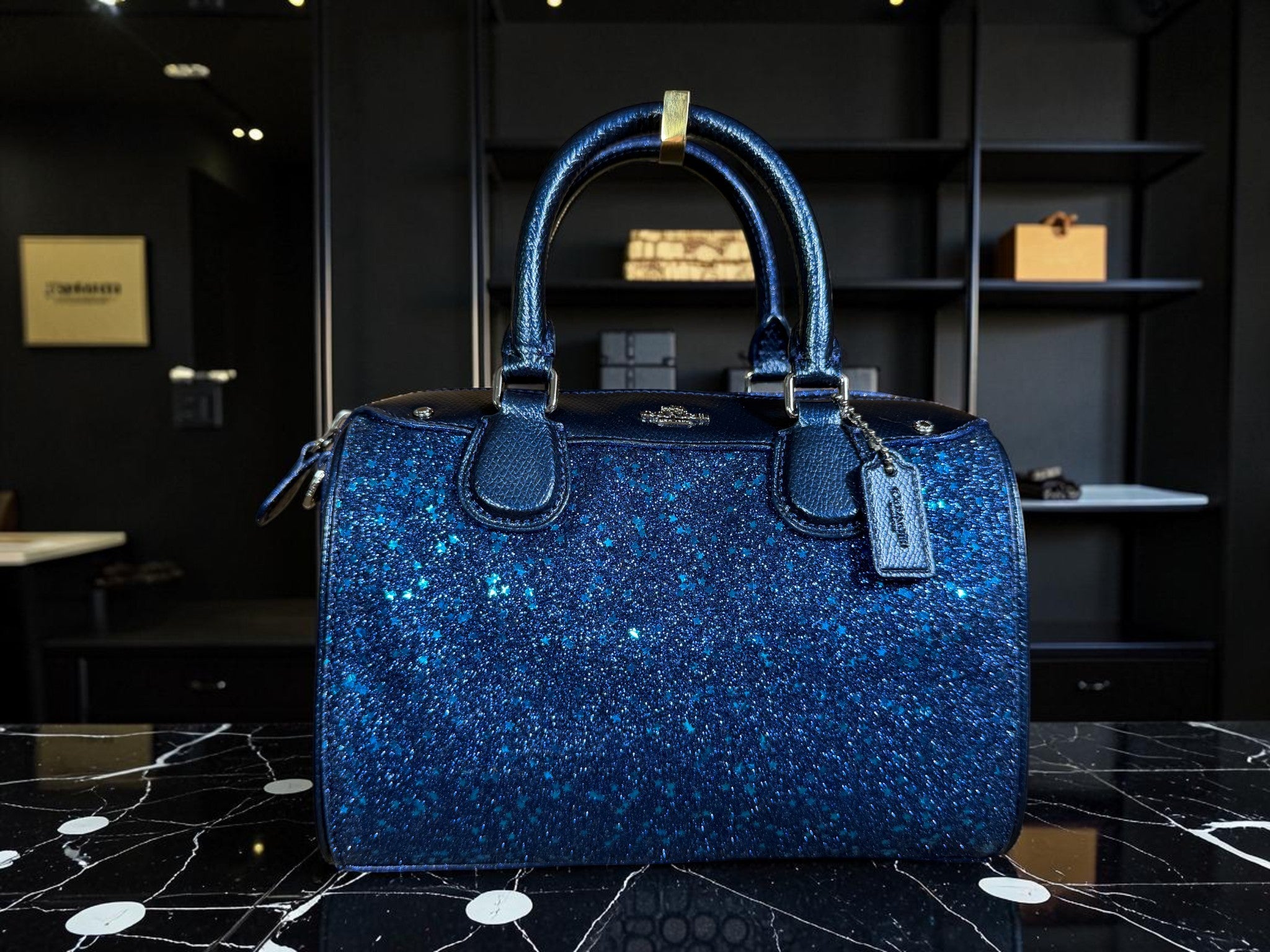 RARE Coach Mini Bennett Satchel in Star Glitter Navy (J1657-F55454)