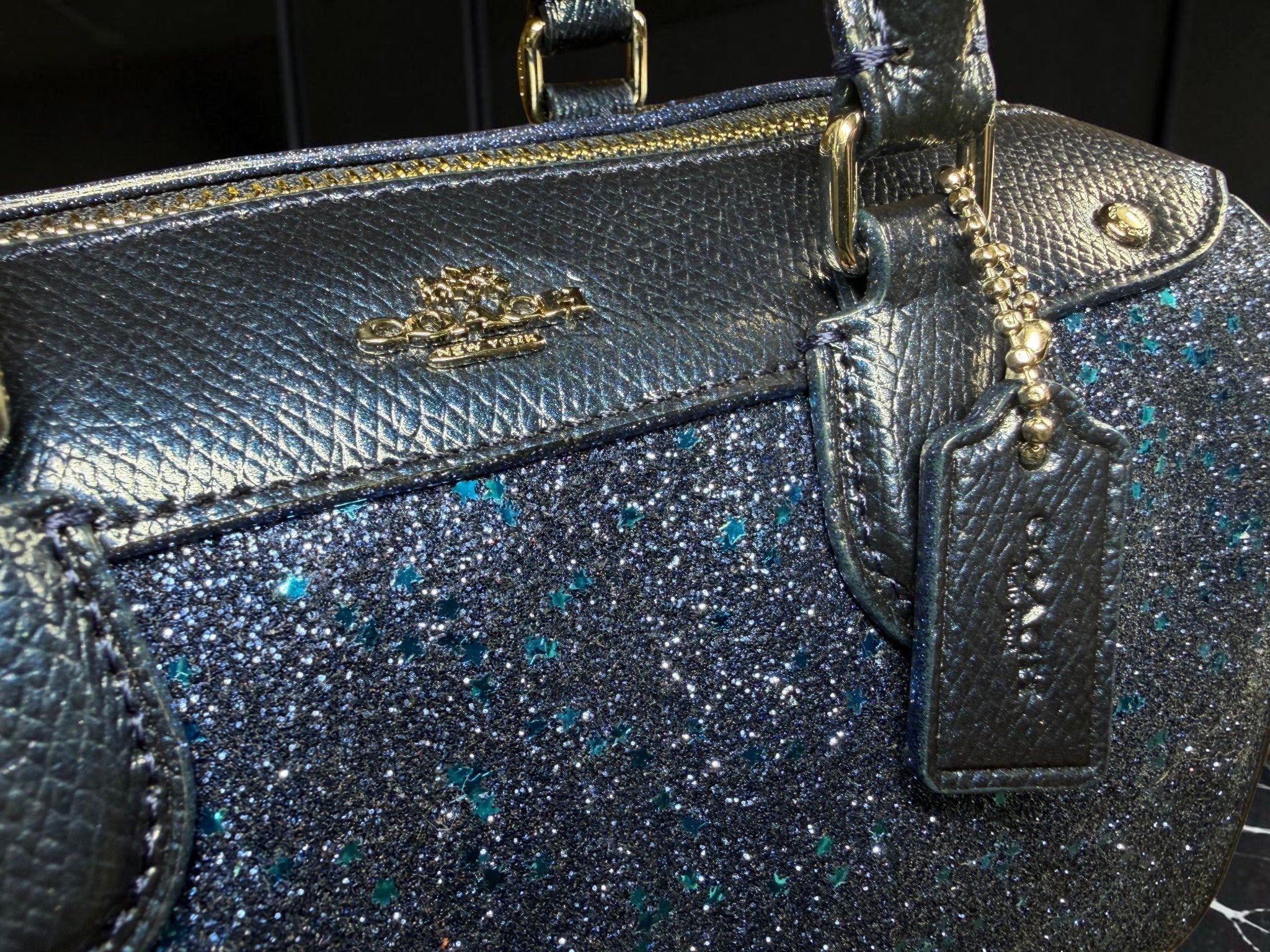 RARE Coach Mini Bennett Satchel in Star Glitter Navy (J1657-F55454)
