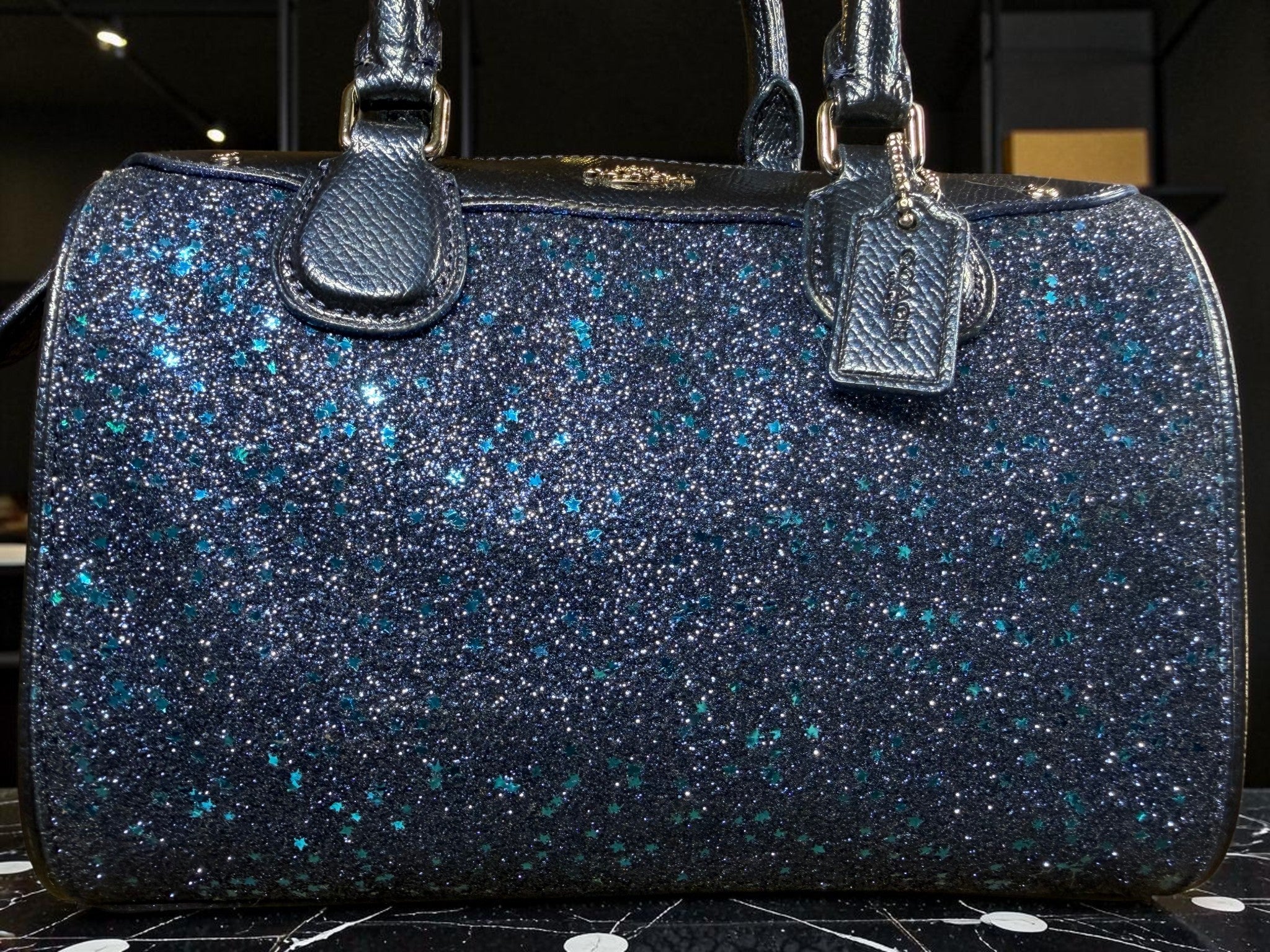 RARE Coach Mini Bennett Satchel in Star Glitter Navy (J1657-F55454)