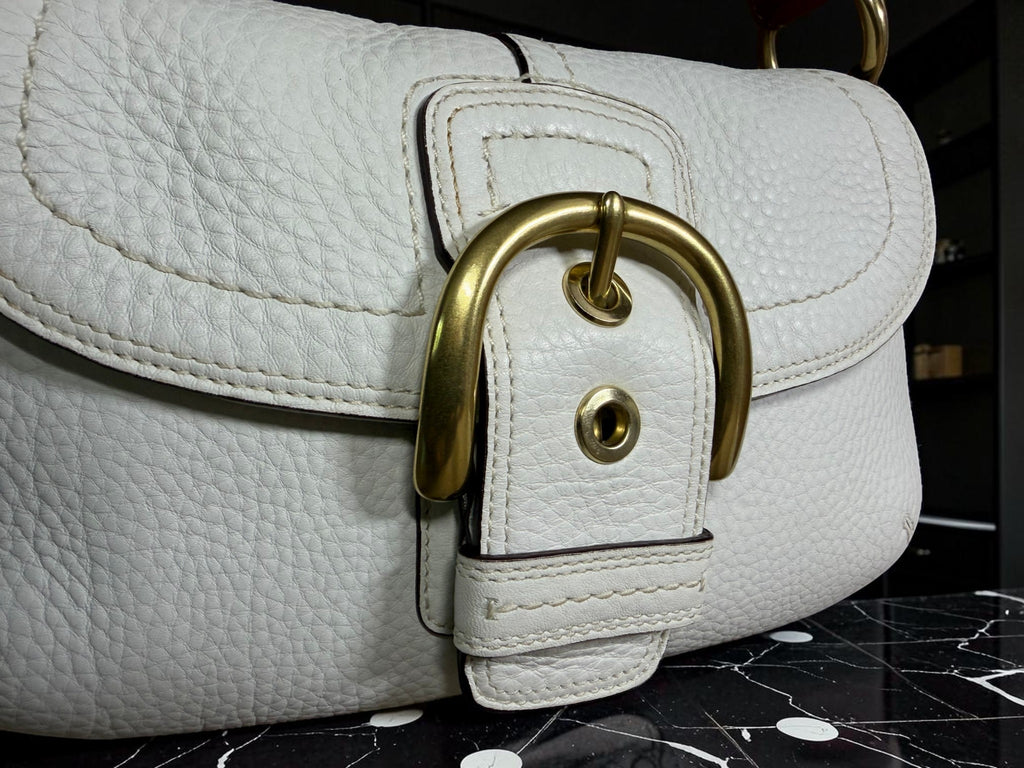 Vintage Coach Soho Buckle Flap in White Pebbled Leather (11840) (With Dust Bag)