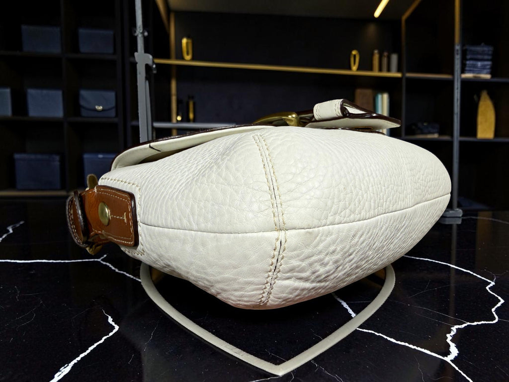 Vintage Coach Soho Buckle Flap in White Pebbled Leather (11840) (With Dust Bag)