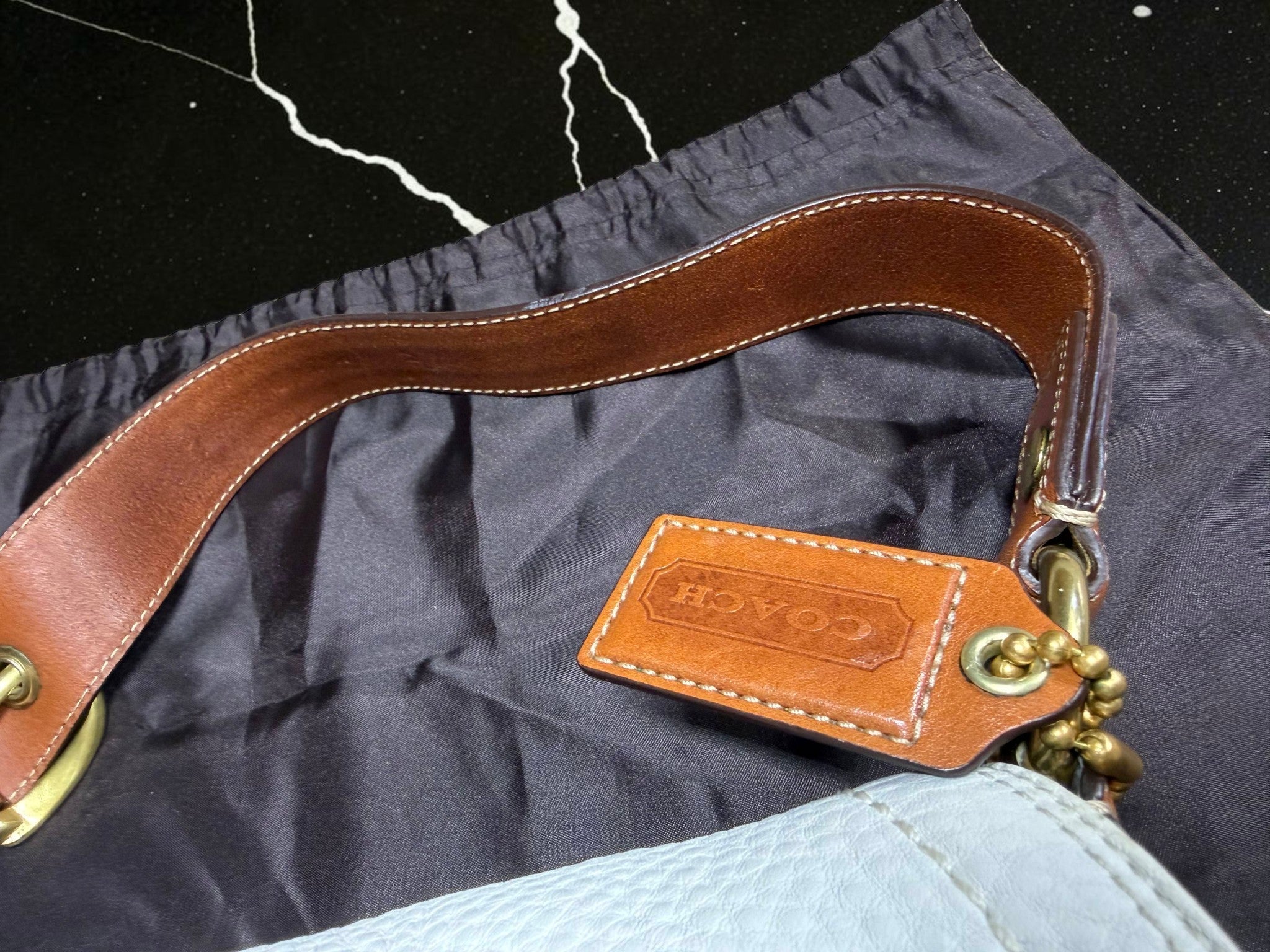 Vintage Coach Soho Buckle Flap in White Pebbled Leather (11840) (With Dust Bag)