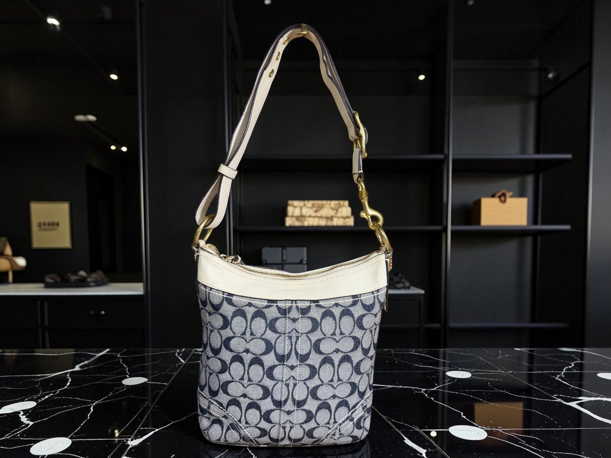 Coach Signature Denim Convertible Duffle Hobo (F10403)