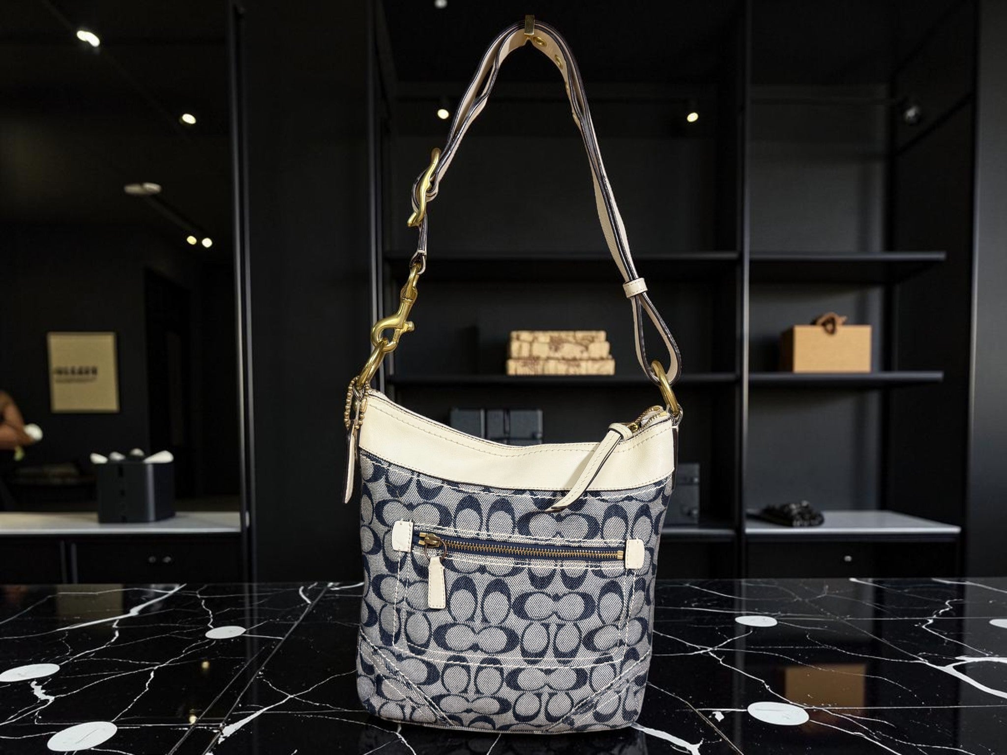 Coach Signature Denim Convertible Duffle Hobo (F10403)
