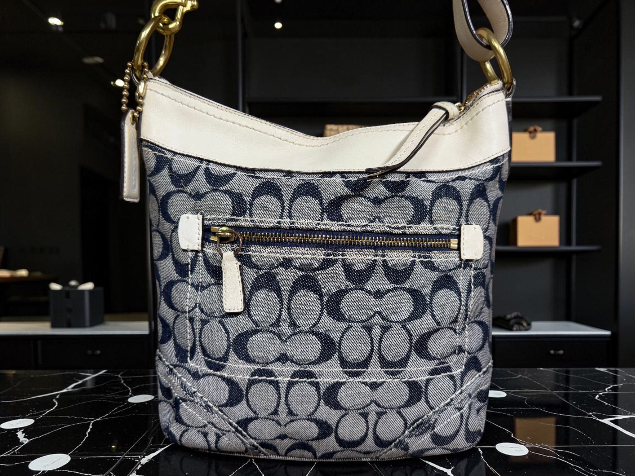 Coach Signature Denim Convertible Duffle Hobo (F10403)