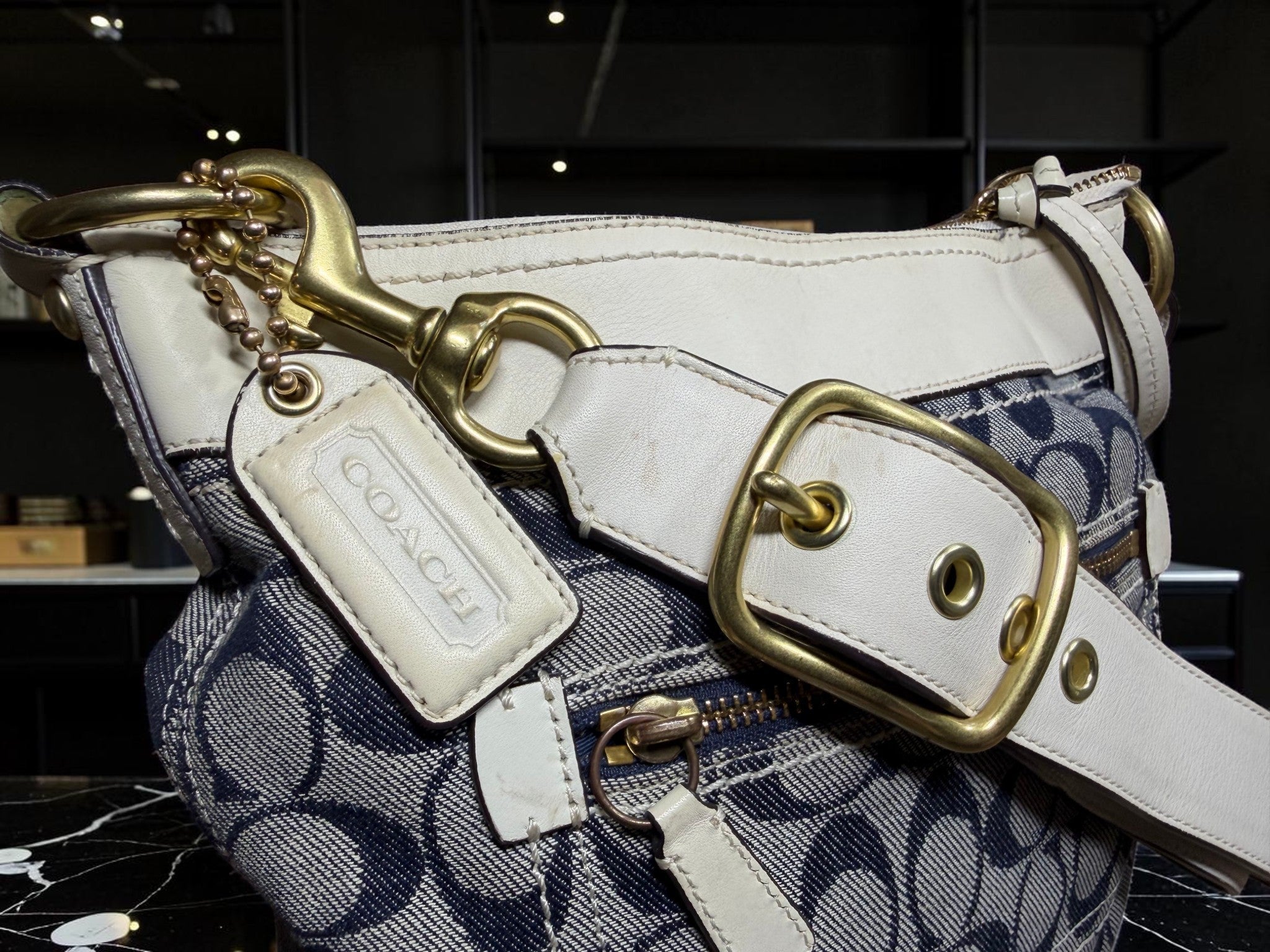Coach Signature Denim Convertible Duffle Hobo (F10403)