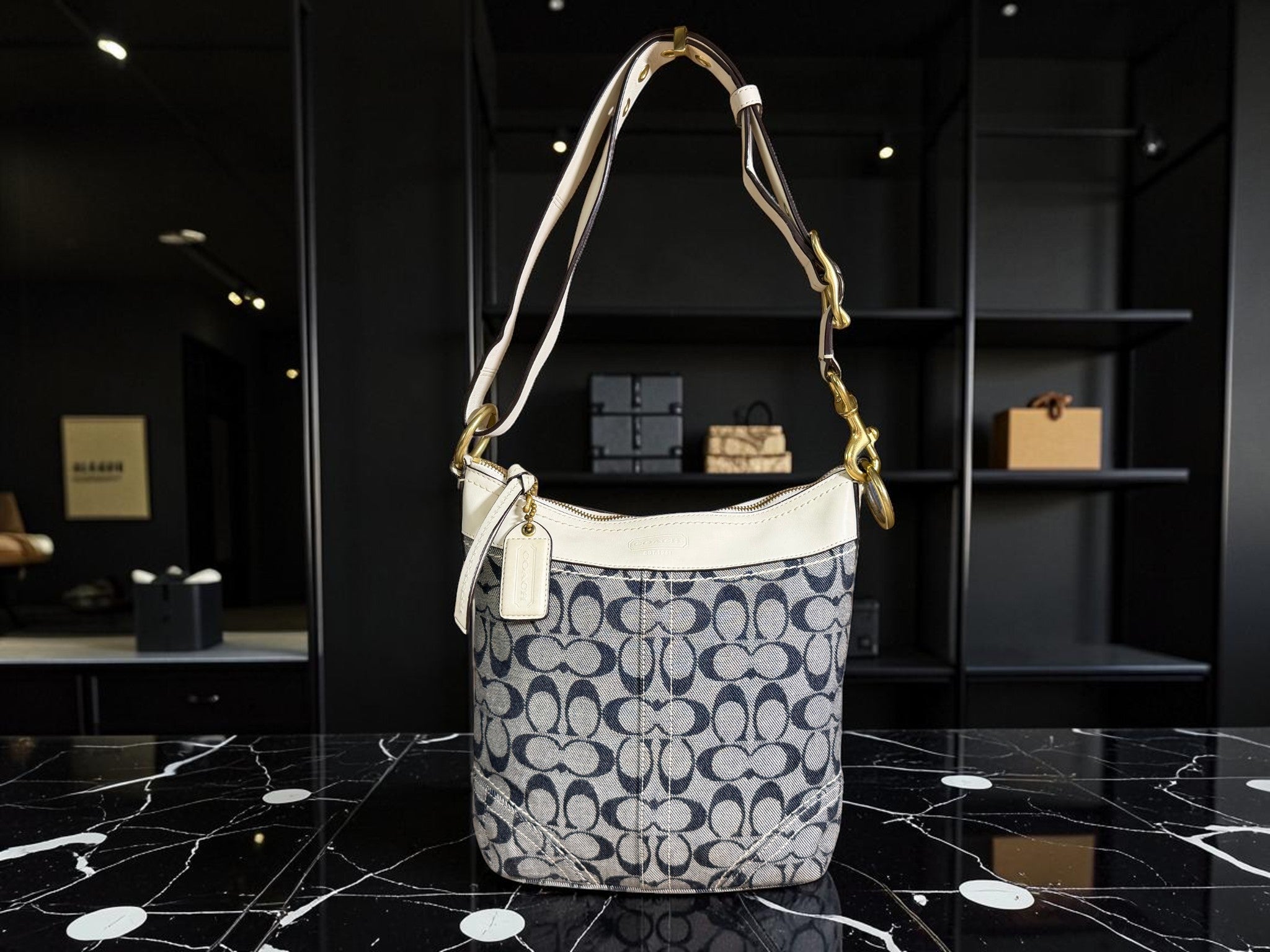 Coach Signature Denim Convertible Duffle Hobo (F10403)