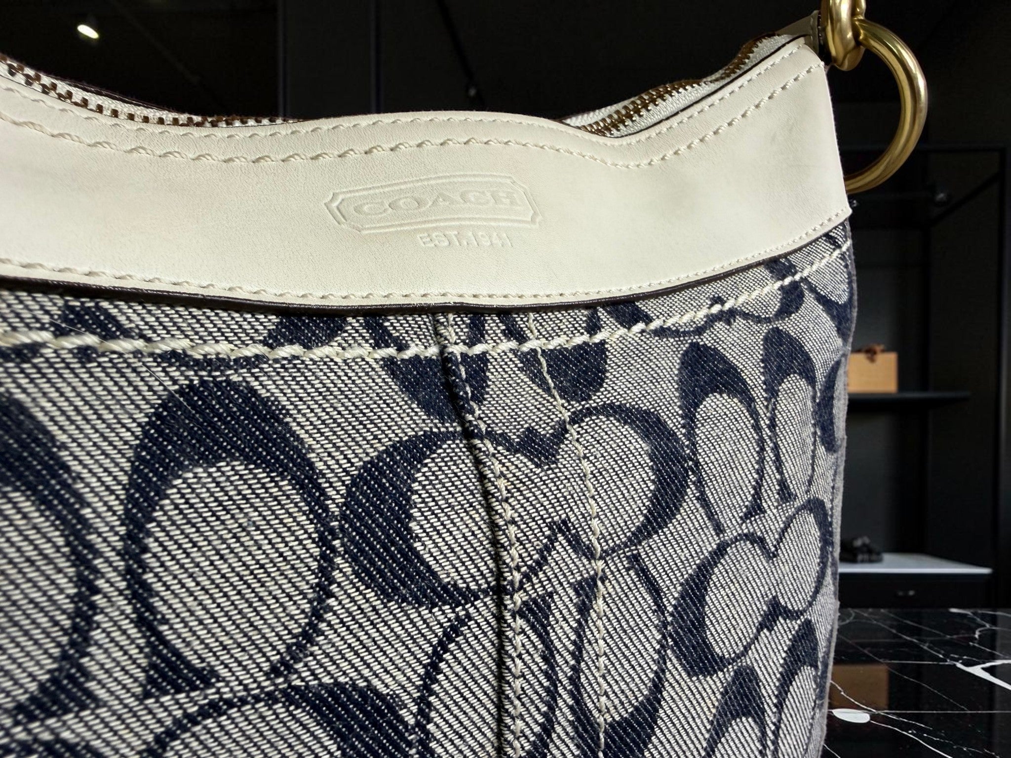 Coach Signature Denim Convertible Duffle Hobo (F10403)