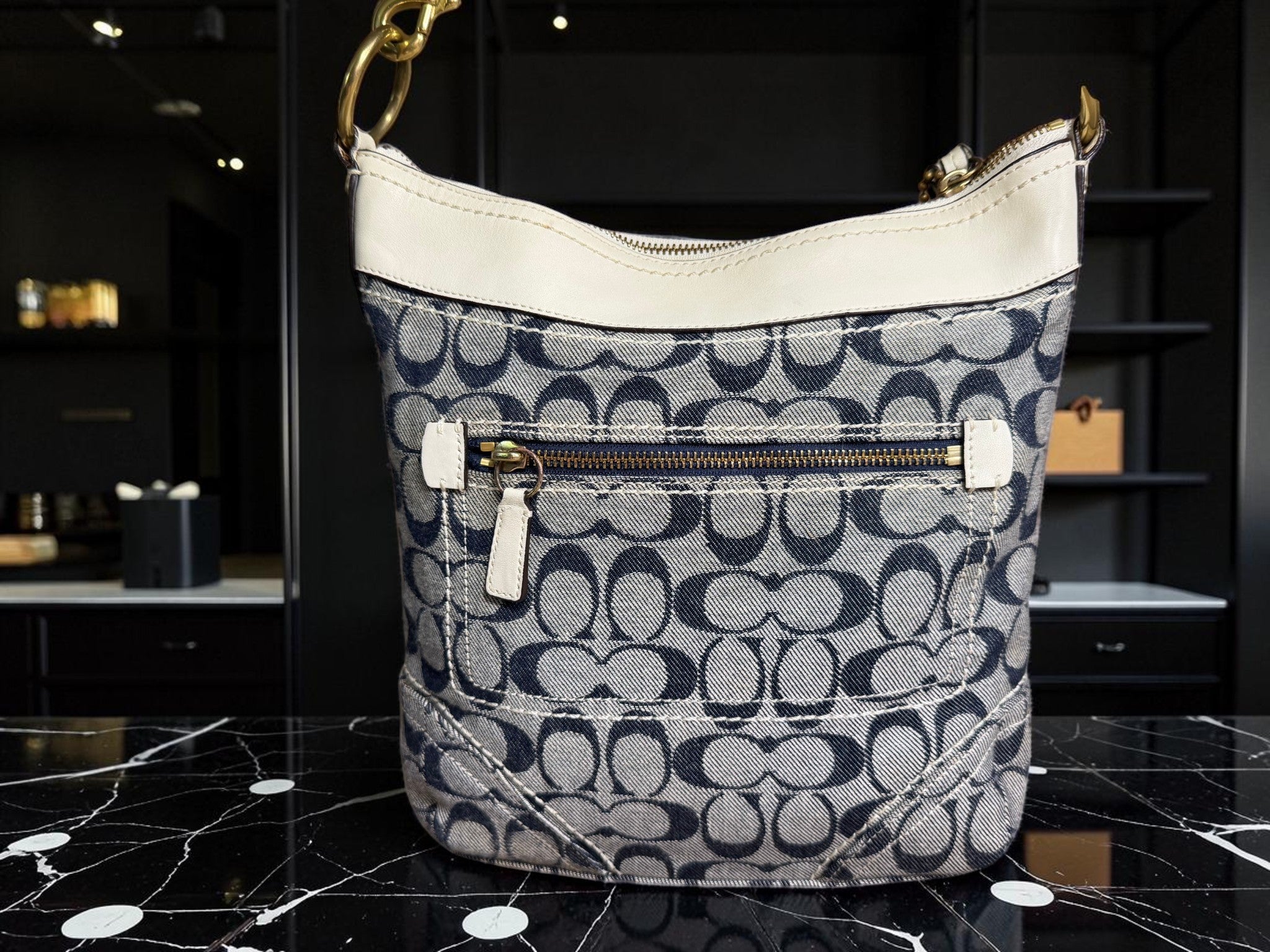 Coach Signature Denim Convertible Duffle Hobo (F10403)
