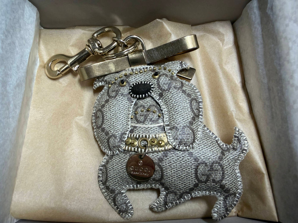Gucci Guccioli Bulldog Bag Charm / Keychain in GG Supreme Canvas