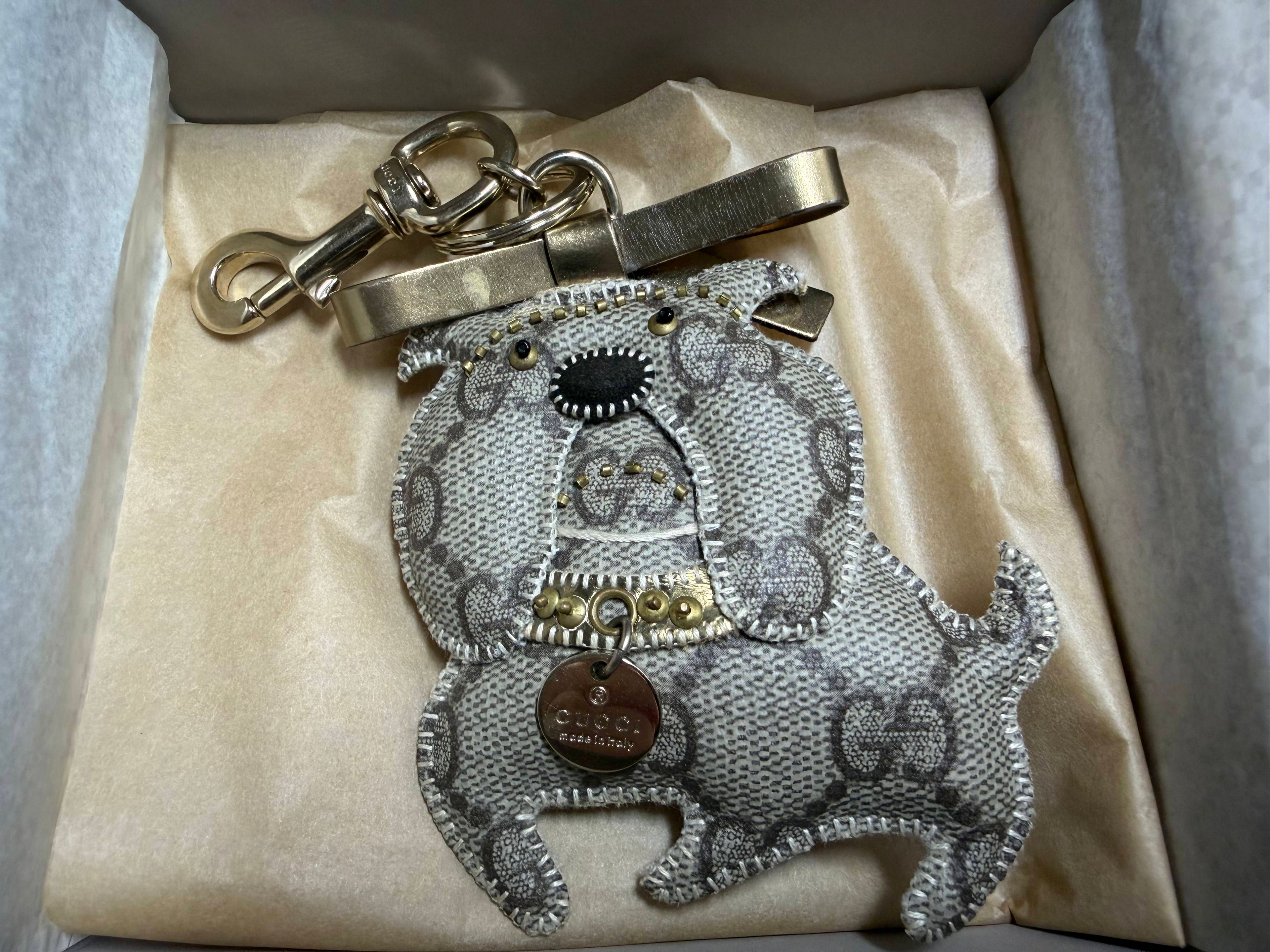 Gucci Guccioli Bulldog Bag Charm / Keychain in GG Supreme Canvas