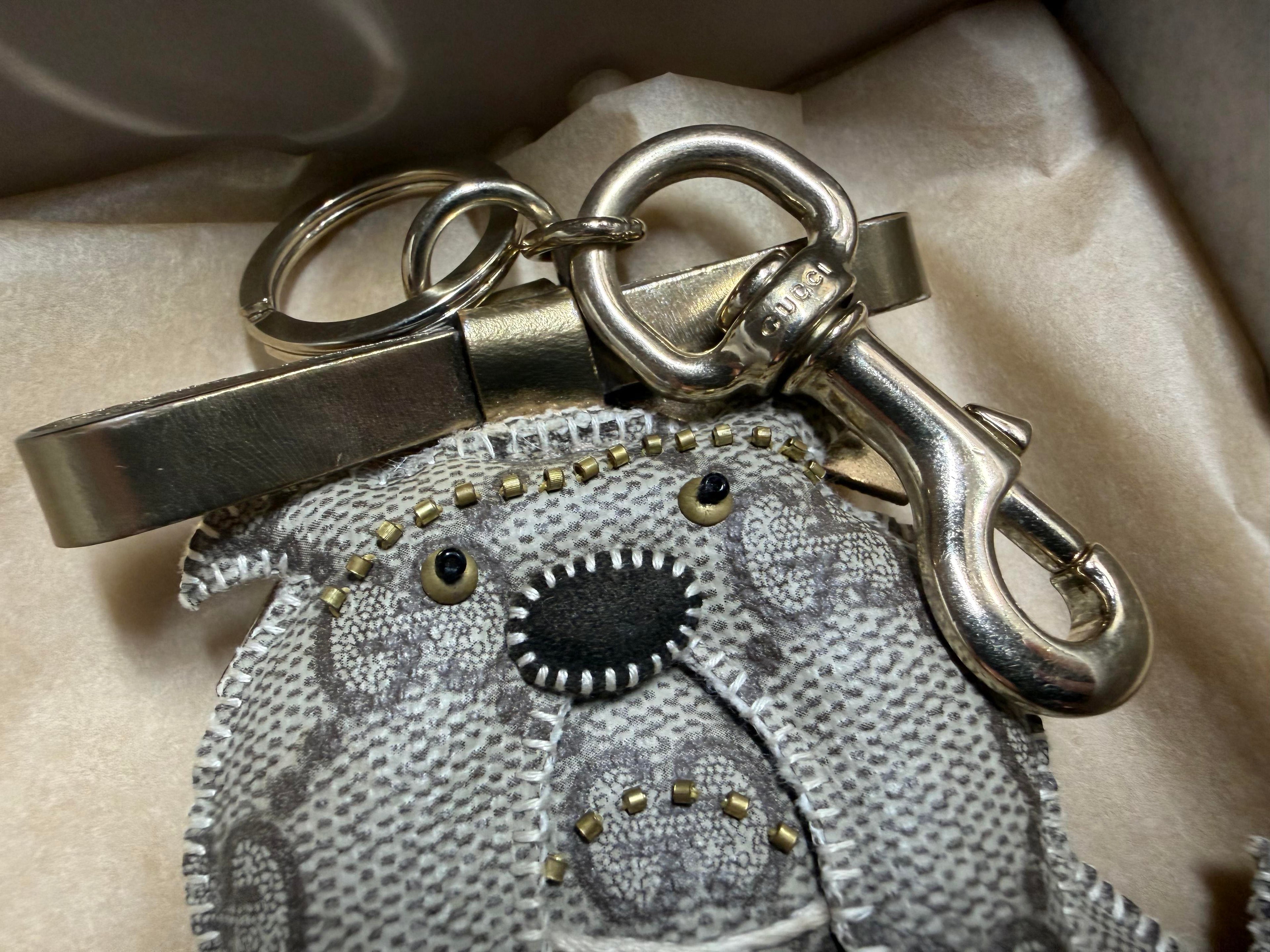 Gucci Guccioli Bulldog Bag Charm / Keychain in GG Supreme Canvas