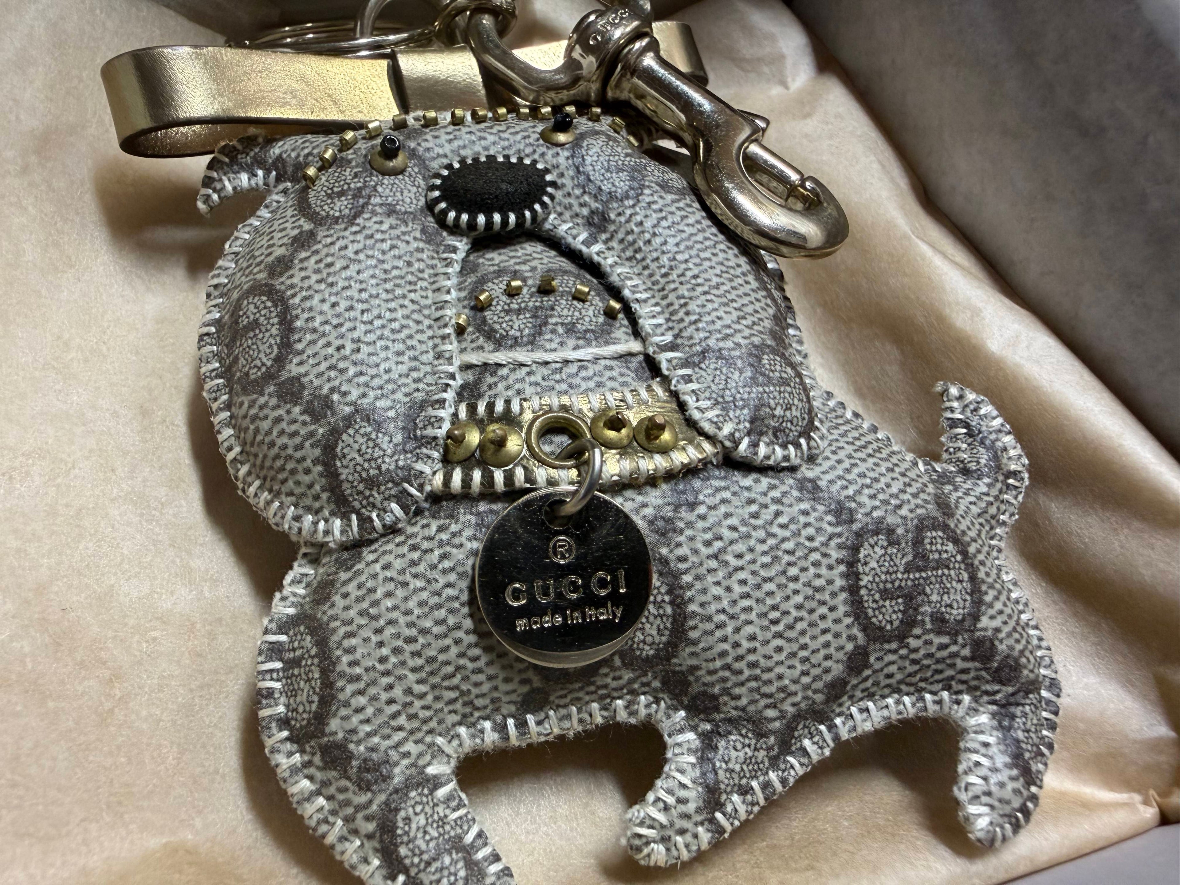 Gucci Guccioli Bulldog Bag Charm / Keychain in GG Supreme Canvas