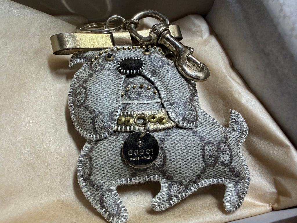 Gucci Guccioli Bulldog Bag Charm / Keychain in GG Supreme Canvas