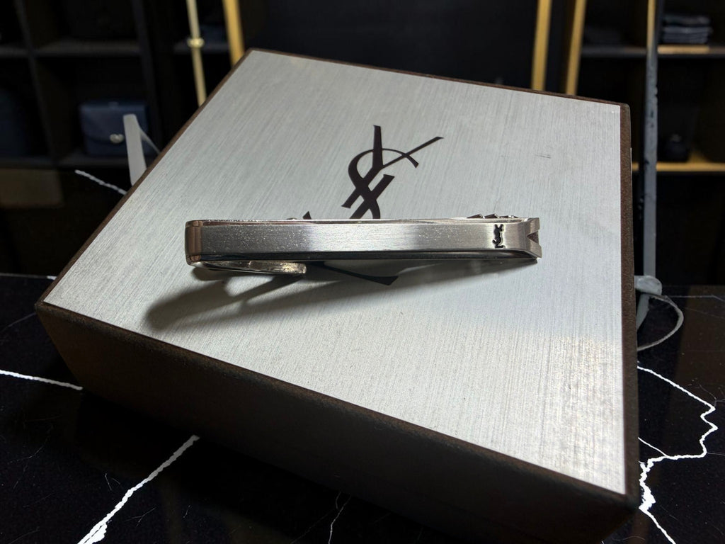 Vintage YSL (Yves Saint Laurent) Silver Tie Clip with Original Box