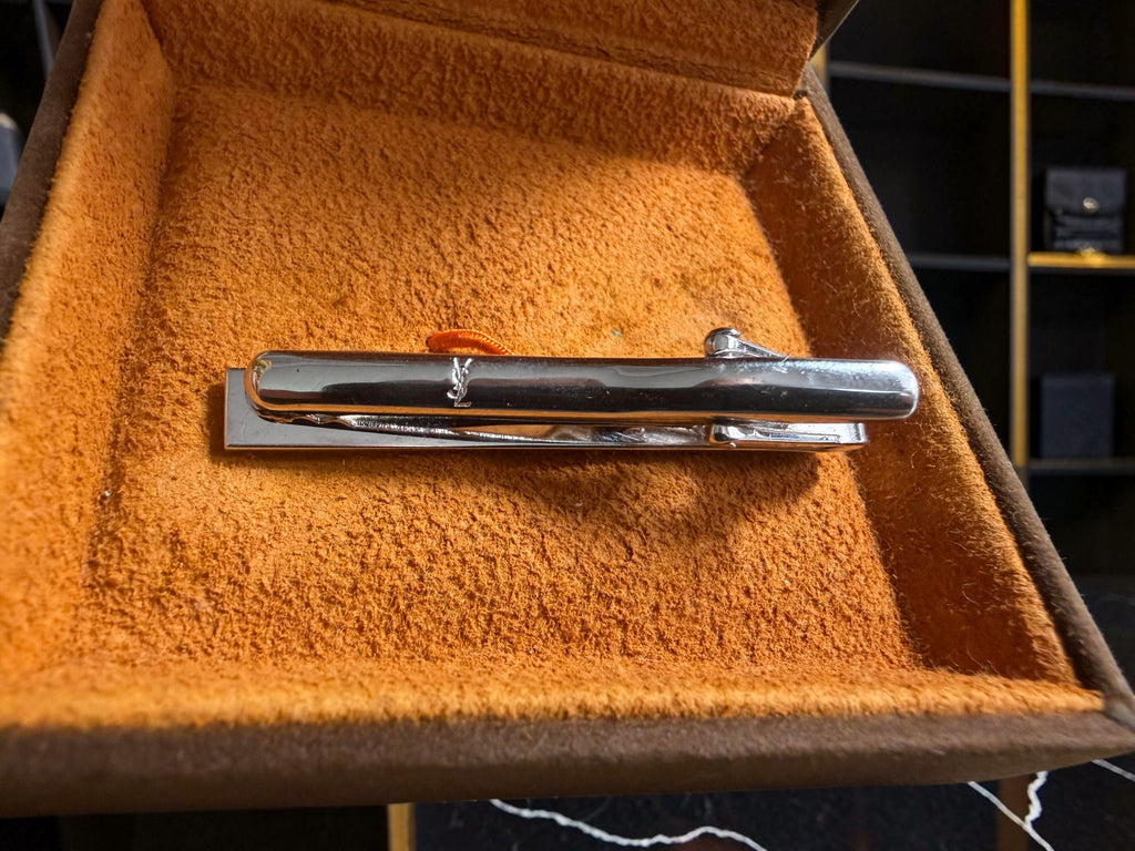 Vintage YSL (Yves Saint Laurent) Silver Tie Clip with Original Box