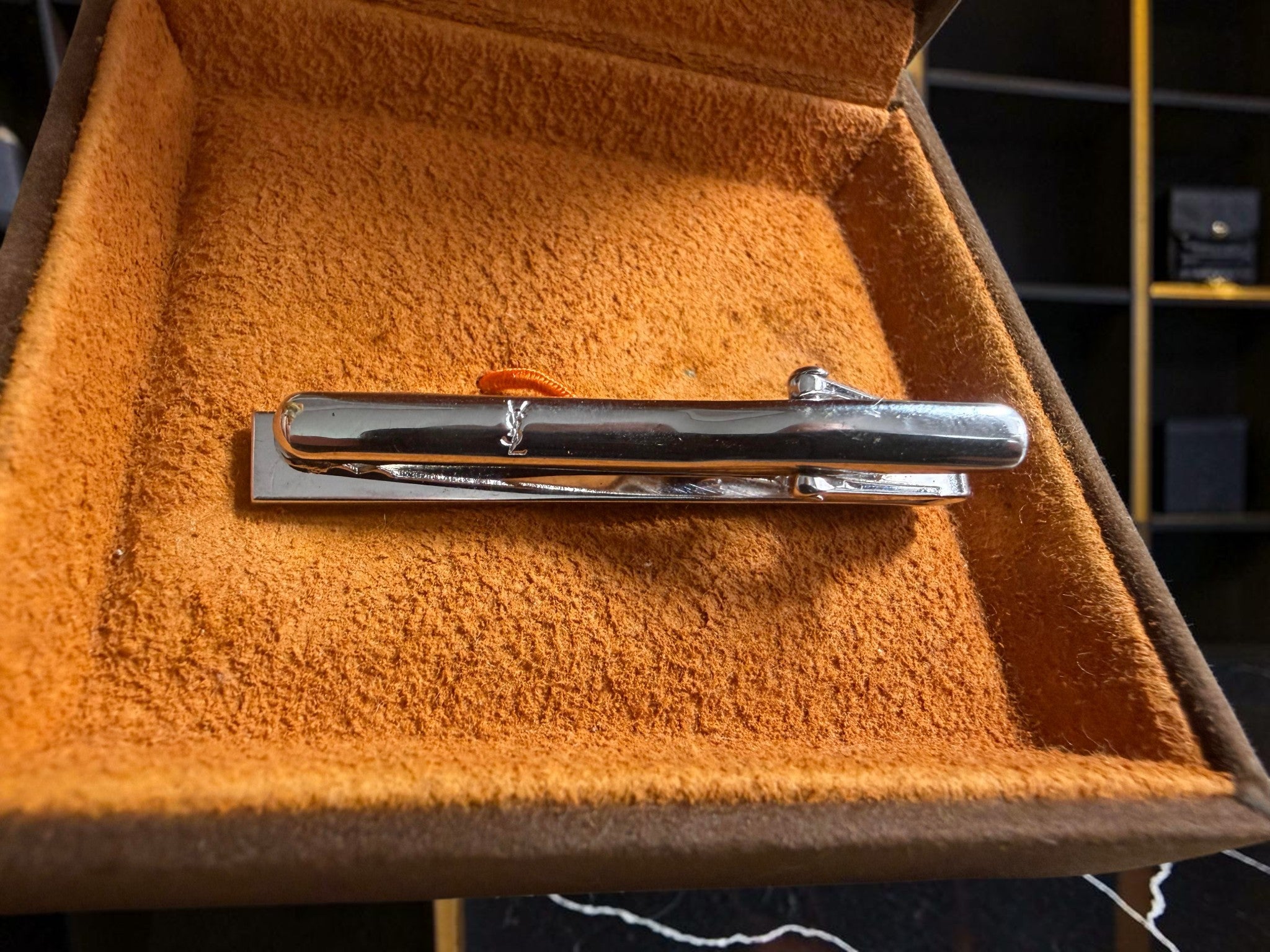 Vintage YSL (Yves Saint Laurent) Silver Tie Clip with Original Box