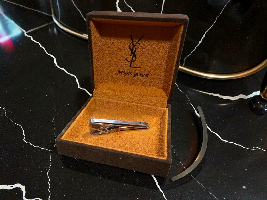Vintage YSL (Yves Saint Laurent) Silver Tie Clip with Original Box