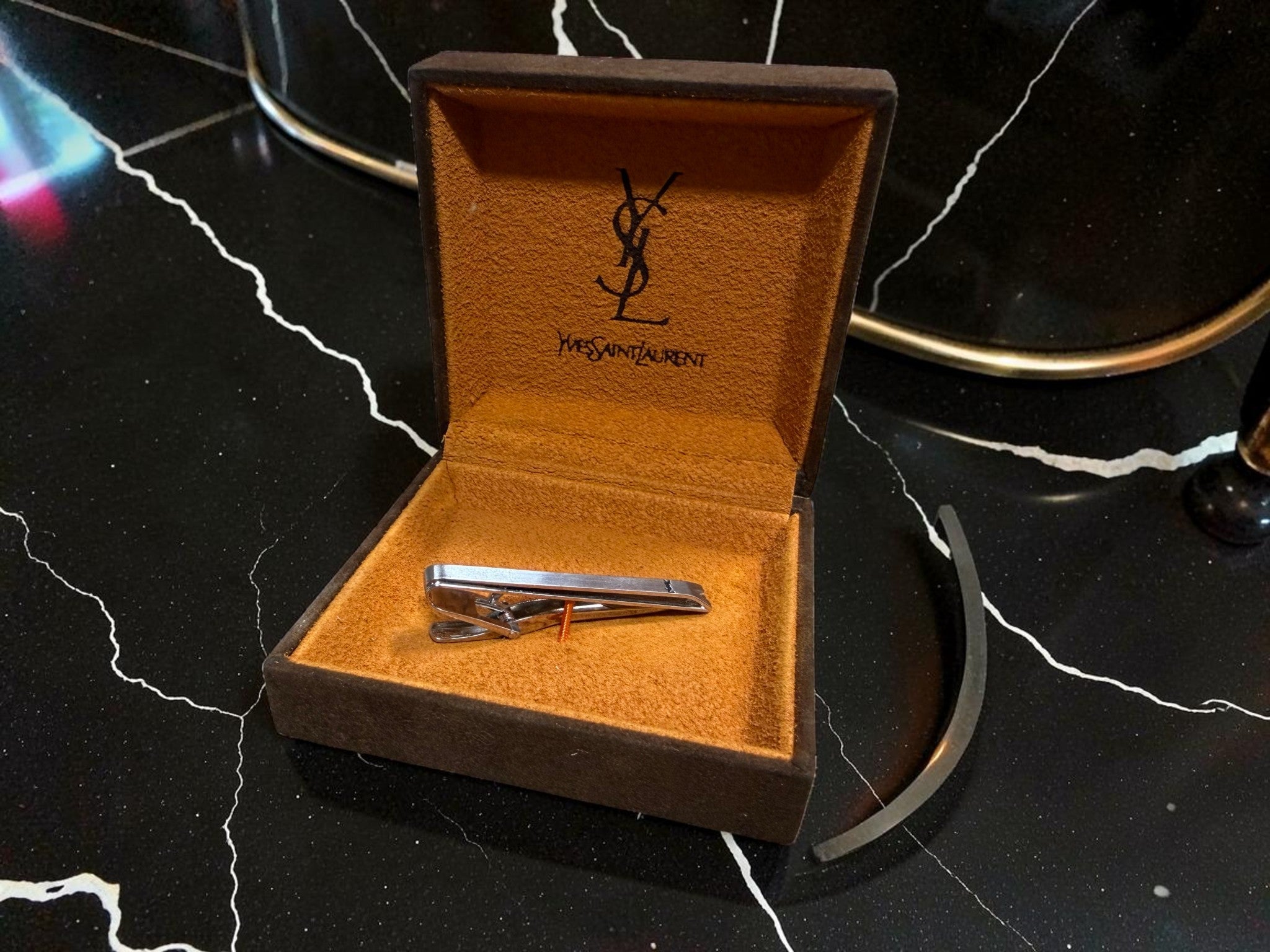Vintage YSL (Yves Saint Laurent) Silver Tie Clip with Original Box