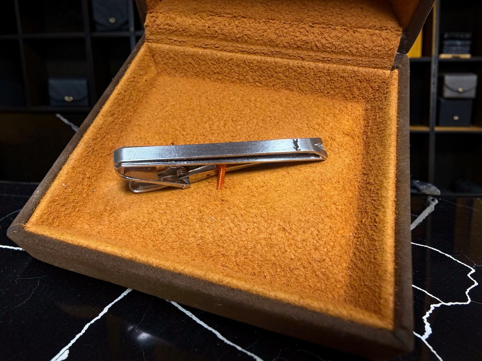 Vintage YSL (Yves Saint Laurent) Silver Tie Clip with Original Box