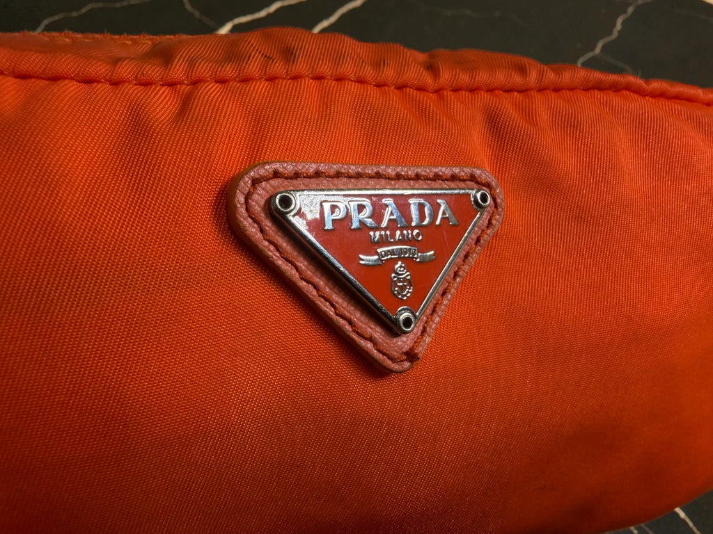 Prada Tessuto Cosmetics / Toiletry Pouch in Vibrant Orange