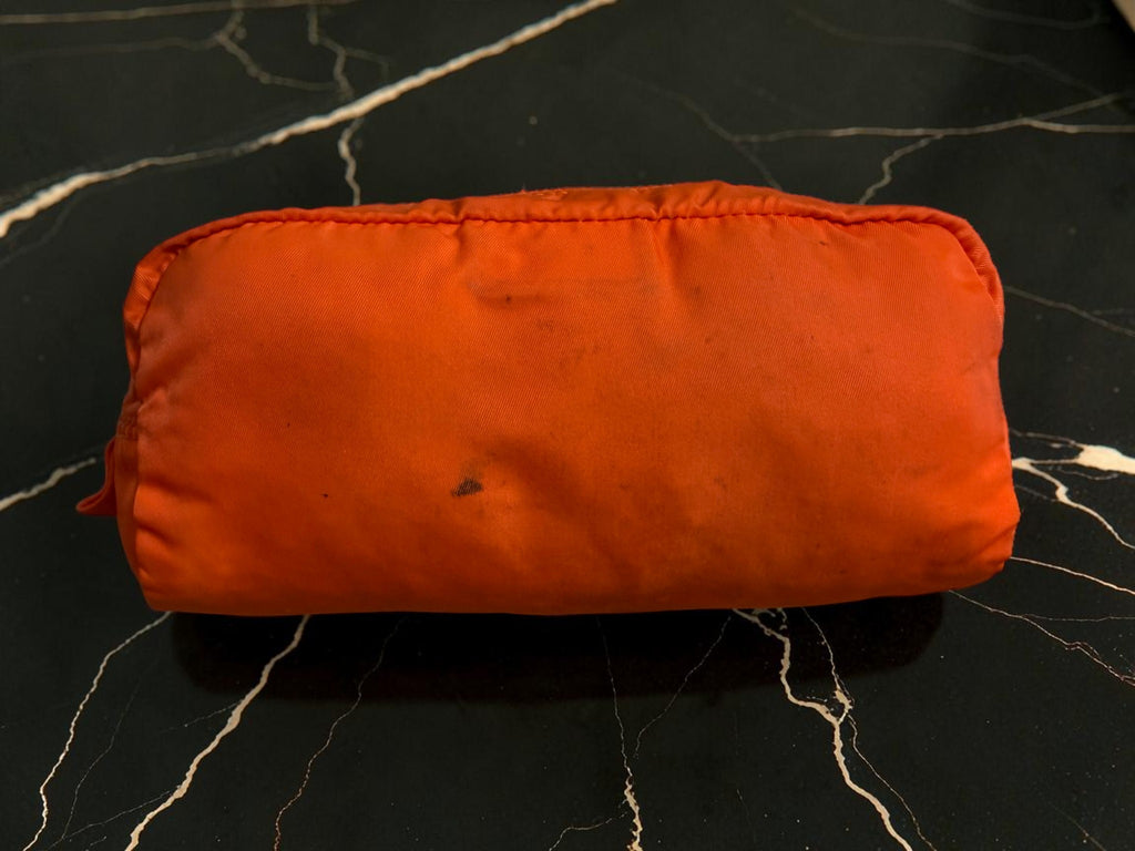 Prada Tessuto Cosmetics / Toiletry Pouch in Vibrant Orange