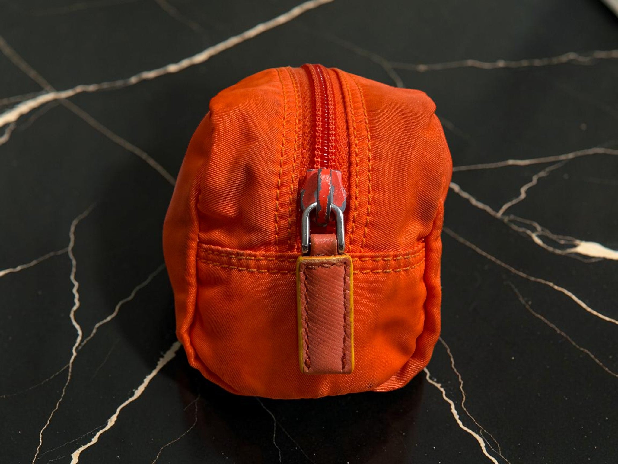 Prada Tessuto Cosmetics / Toiletry Pouch in Vibrant Orange