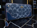 Coach Signature Denim Canvas and Leather Zip Around Wallet (53769)
