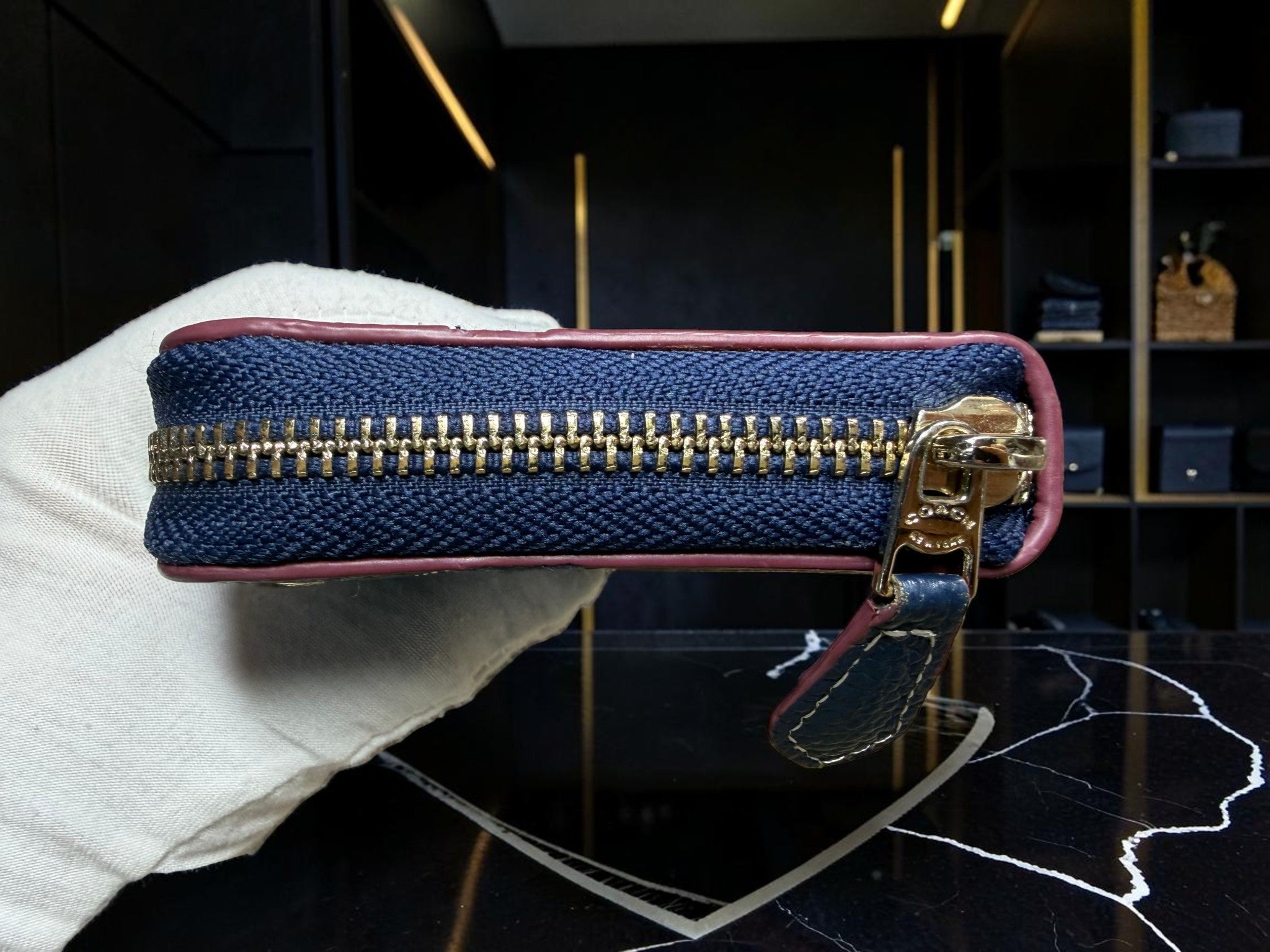 Coach Signature Denim Canvas and Leather Zip Around Wallet (53769)