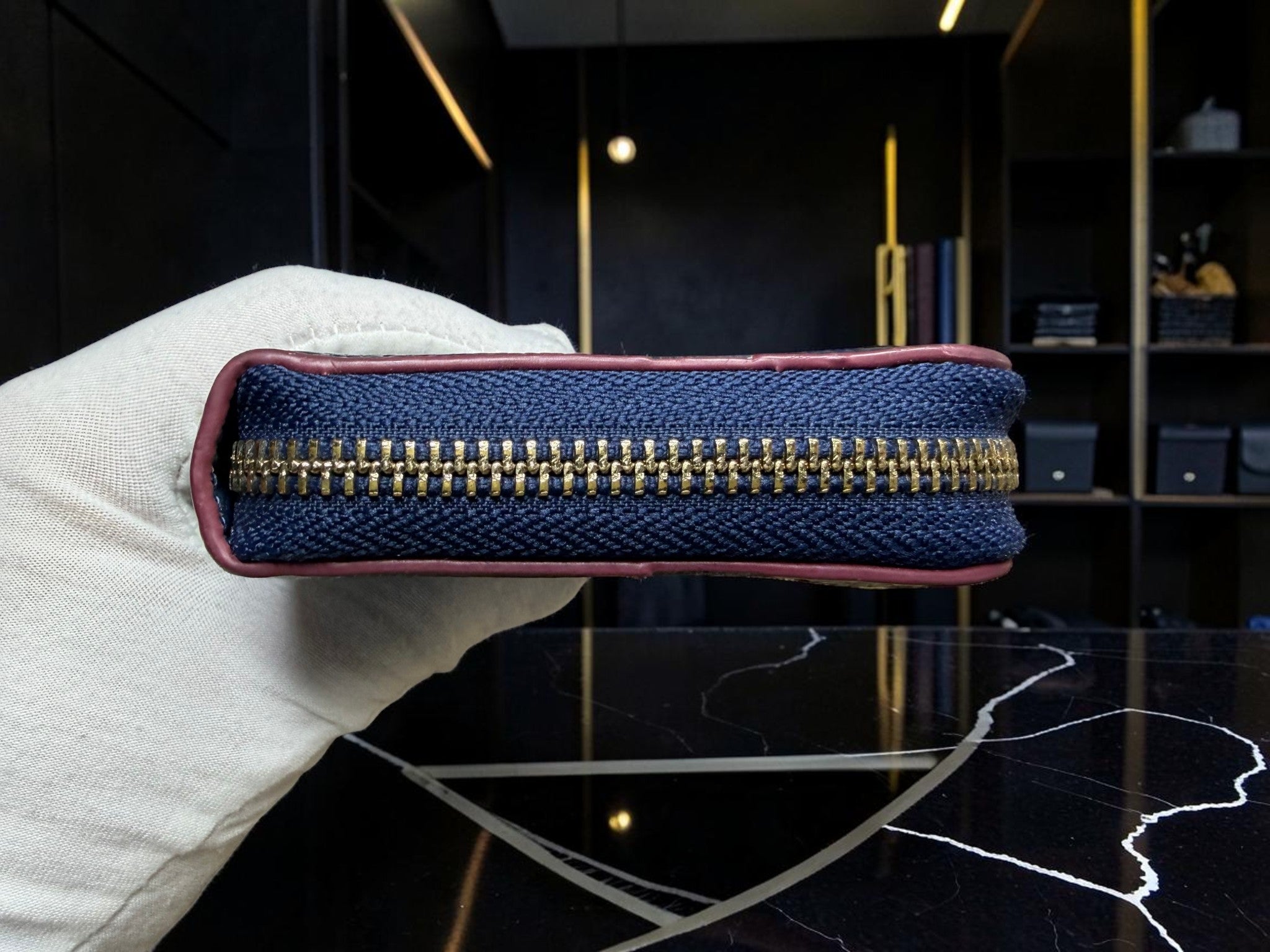 Coach Signature Denim Canvas and Leather Zip Around Wallet (53769)