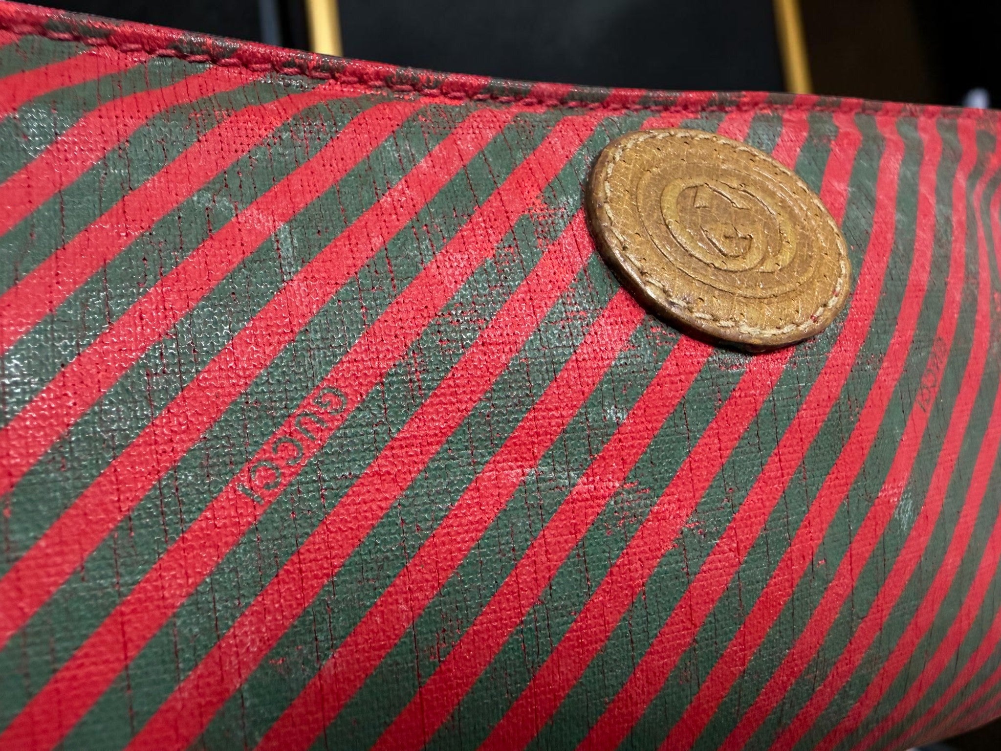 Gucci Vintage Rare Diagonal Stripe Accessories Collection Cosmetics Pouch (1980s)