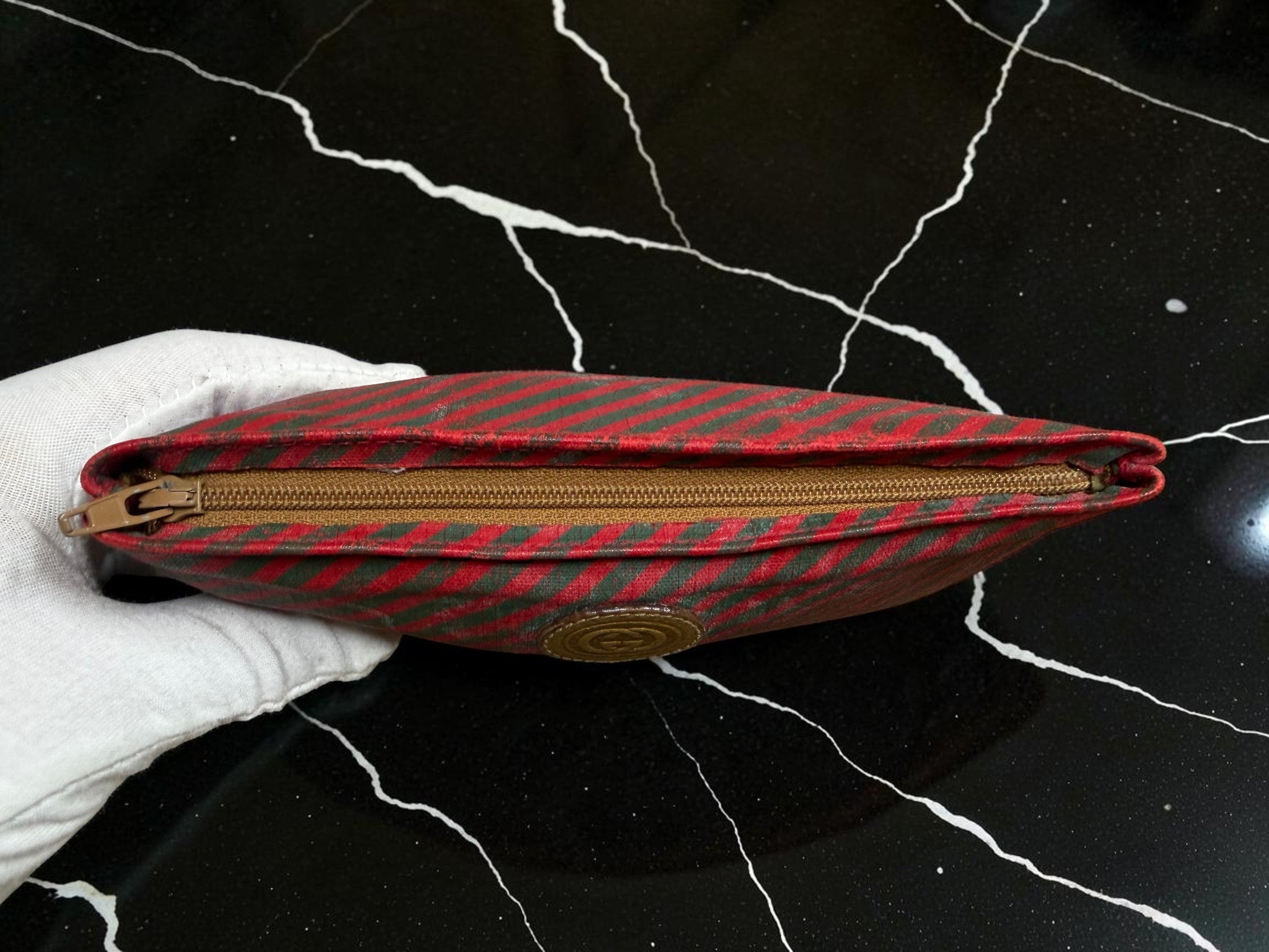 Gucci Vintage Rare Diagonal Stripe Accessories Collection Cosmetics Pouch (1980s)