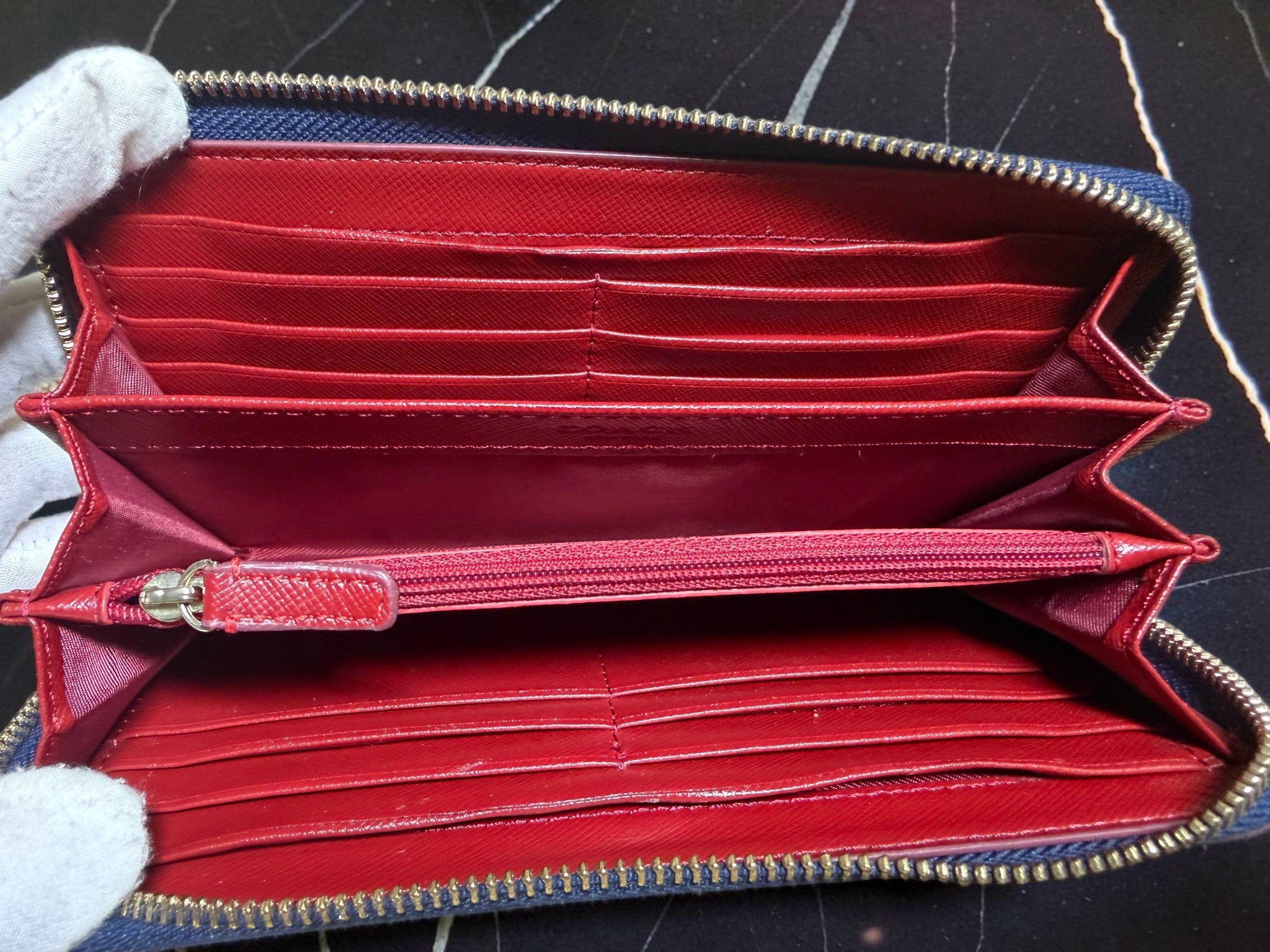 Coach Signature Denim Canvas and Leather Zip Around Wallet (53769)