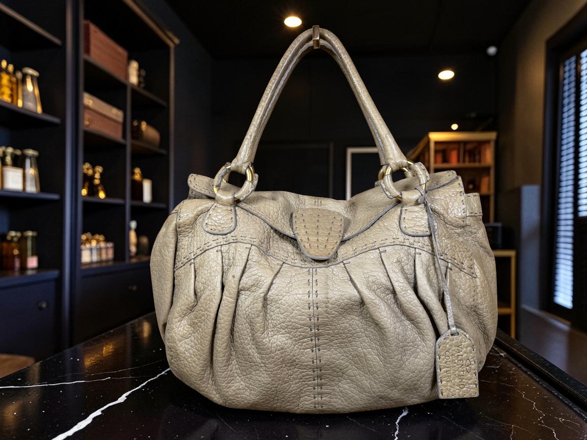 Vintage Valentino Garavani Soft Leather Gather Tote / Hobo Bag.